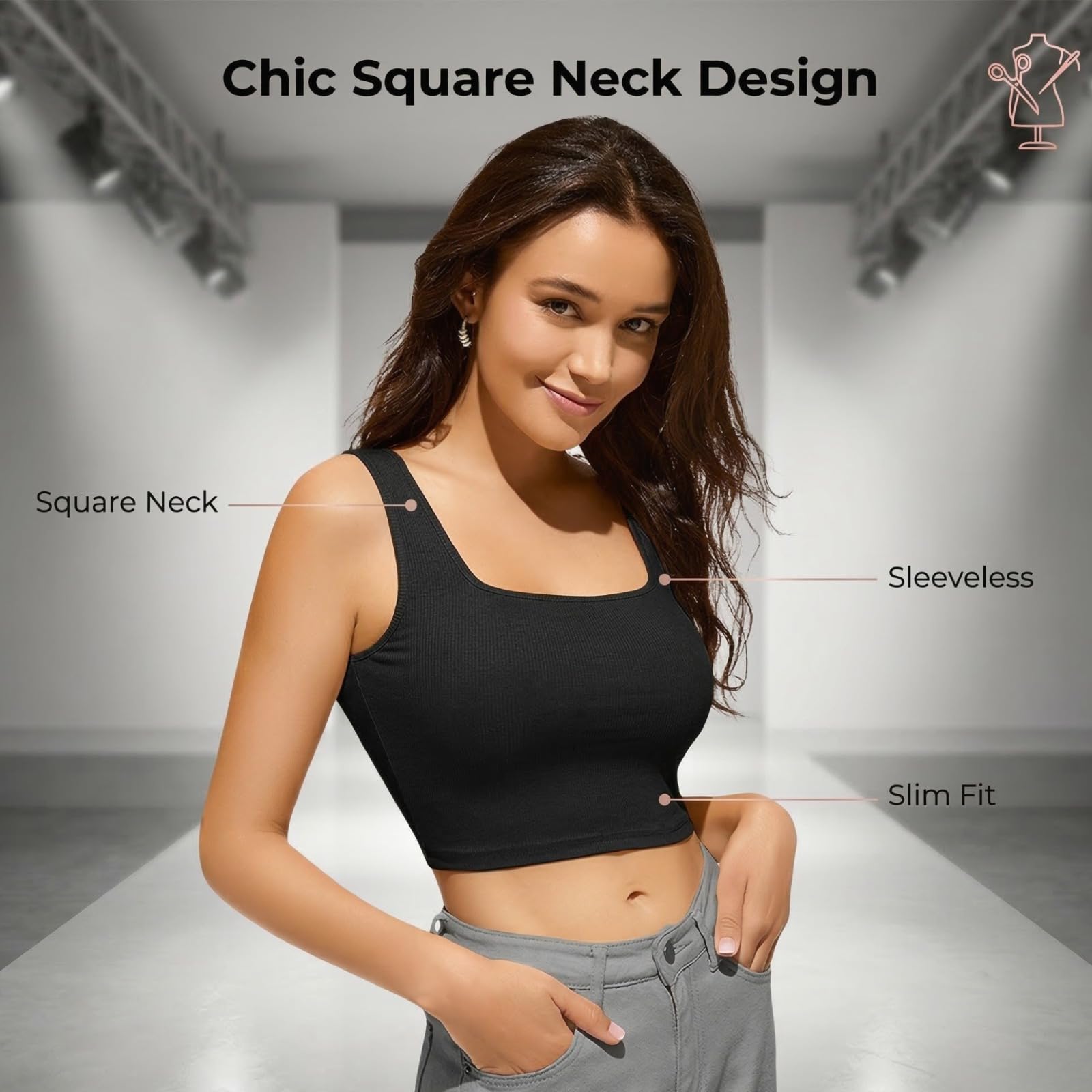BERRY BIRD® Stylish Women's Sleeveless Square Neck Ribbed Crop Tops for Gym, Beach,and Casual Stylish Wear Tank Tops 3