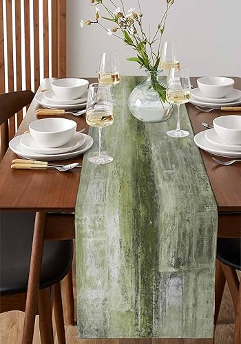 Miniatura 4 de Camino de Mesa Verde Salvia - 90 Pulgadas de Largo, Pinturas Modernas al Óleo Abstractas, Camino de Mesa para Cocina y Comedor, Bufandas para