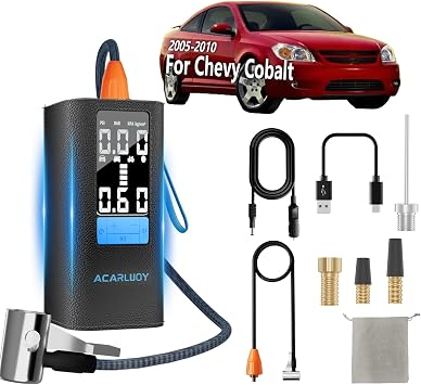 Portable Air Compressor for Car Tires - 3X Faster Inflation, Fit for Chevy Cobalt 2005-2010,6000mAh Battery, LCD Screen, LED Light,Auto Shutoff