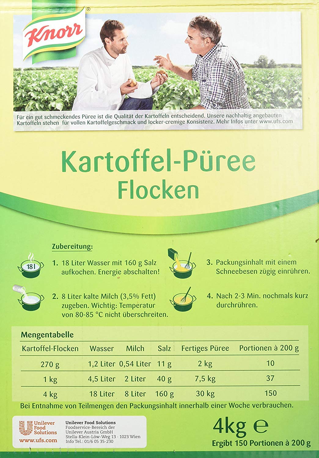 Knorr Kartoffel-Flocken Püree (aus Qualitäts-Kartoffeln) 1er Pack (1 x 4kg)