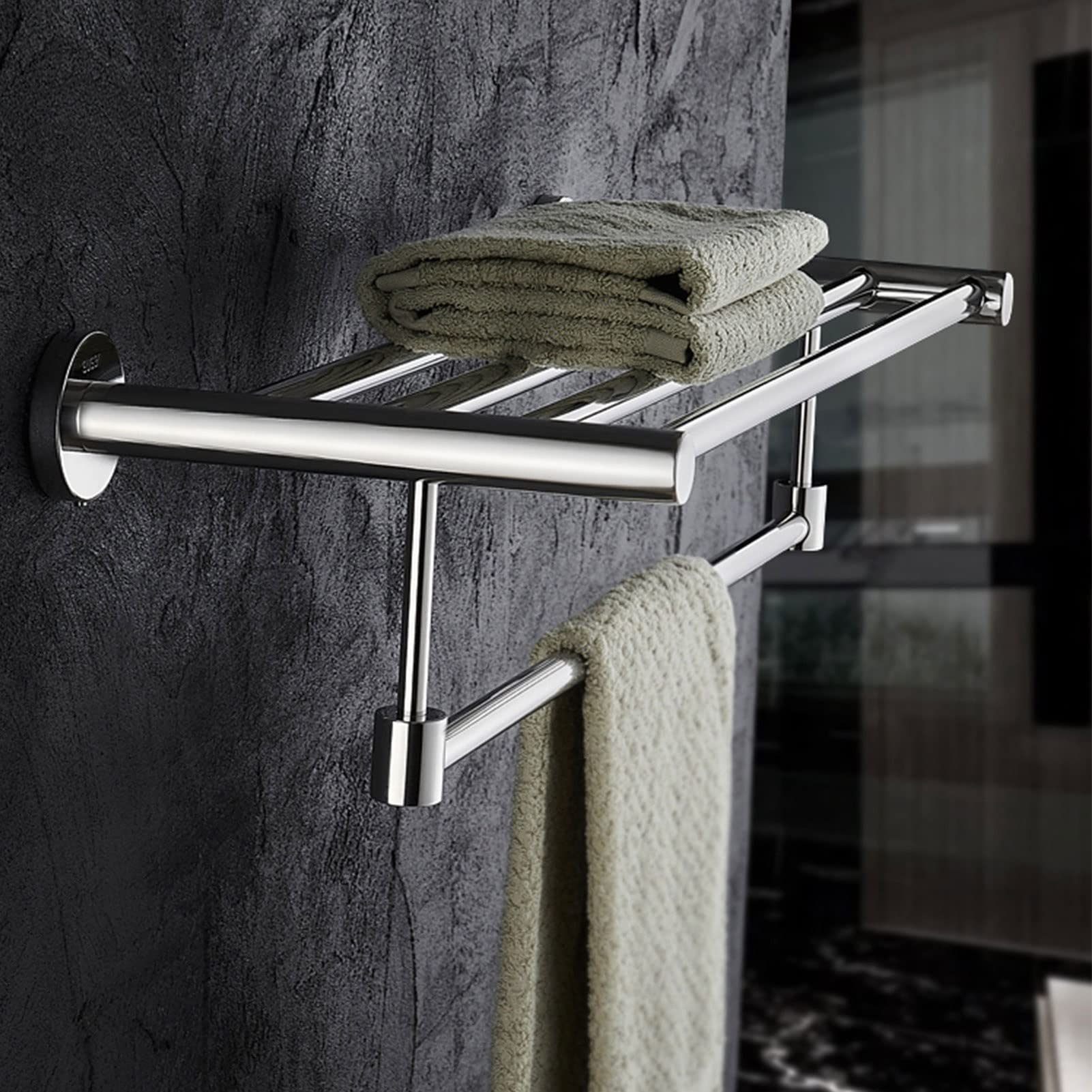 Barra toallera de Acero Inoxidable 304 de 40 cm a 120 cm, Soporte de Pared para baño o Cocina, Acabado Plateado Pulido (tamaño: 60 cm).