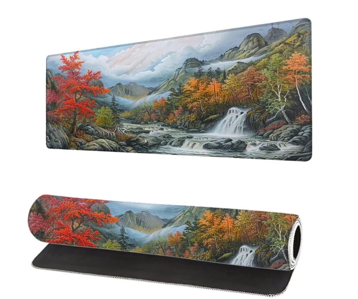 Podkładka pod mysz z dużym krajobrazem, 900 x 400 x 3 mm XXL podkładka pod mysz do gier drzewo, antypoślizgowa podkładka biurowa, wodoodporna podkładka pod mysz i klawiaturę, podkładka pod mysz z