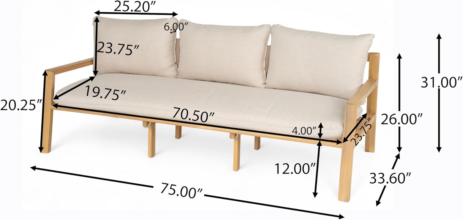 Christopher Knight Home Kaylle Outdoor 3 Seater Sofa with Cushion, Acacia Wood Patio Lounge Sofa with Woven Rope Backrest, Spacious Seating Couch for Backyard Garden Porch, Light Teak + Beige