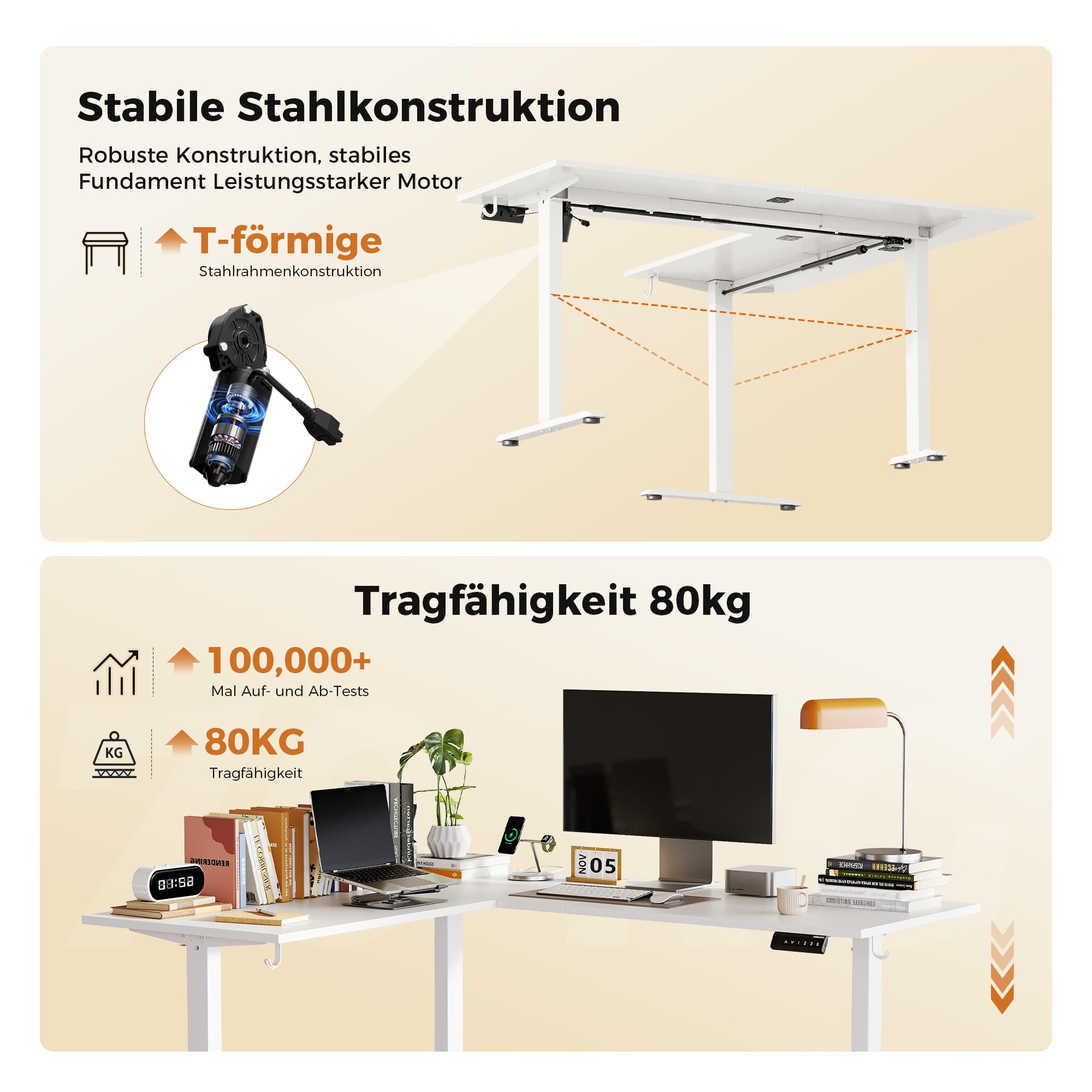 Agilestic L-förmig Höhenverstellbarer Schreibtisch mit den Maßen 190 x 155 cm, Ergonomischer Computertisch mit Stehen und Sitzen, Konzipiert für Eckräume, Weiß