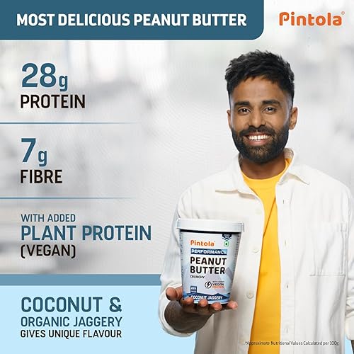 Miniatura 2 de Pintola Coconut Jaggery Performance Series - Mantequilla de maní (cremosa) - 17.99 oz  Proteína vegana  28% de proteína  Alta proteína y fibra