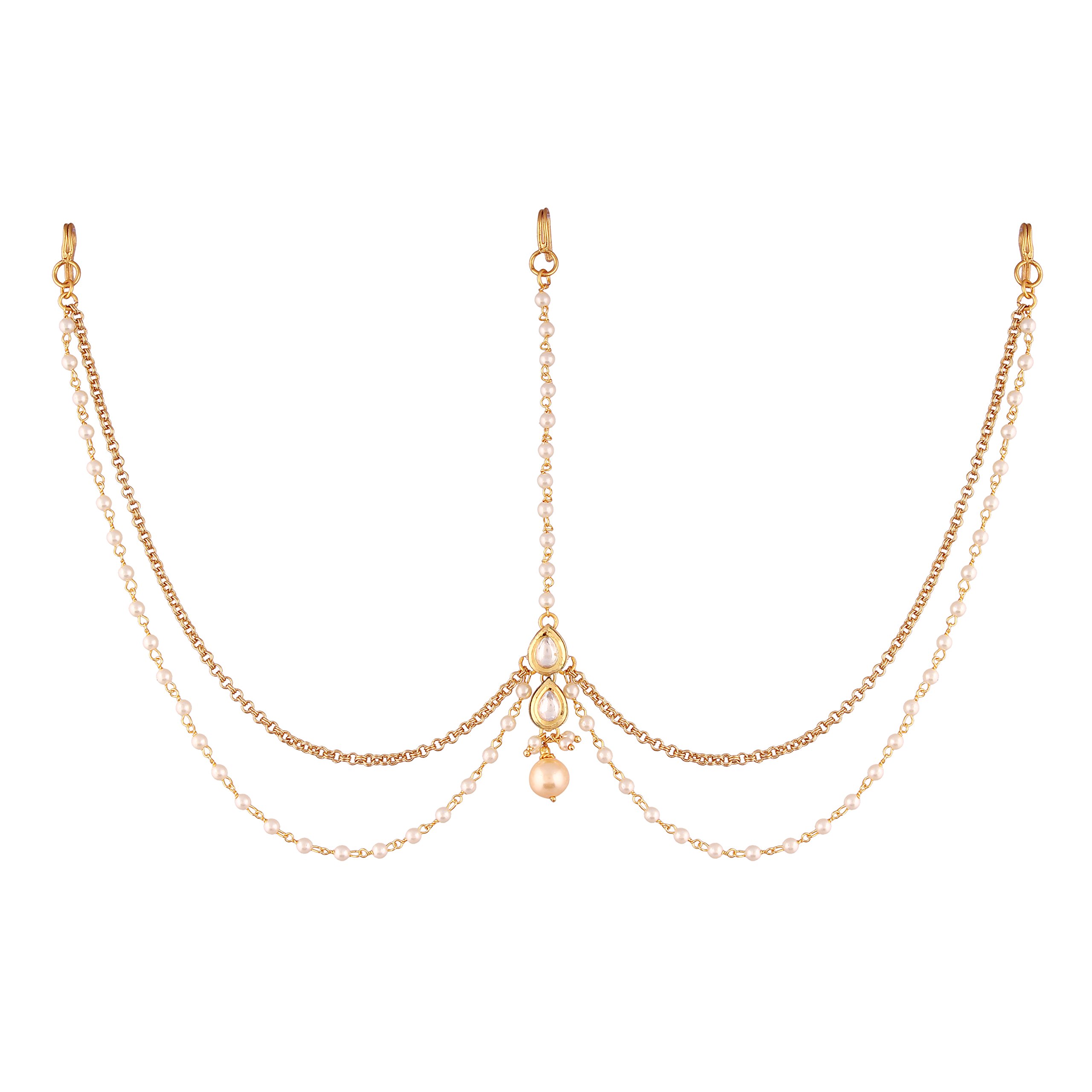 Accessher Gold Plated Indo Wester Style Inspired Delicate Vilandi Kundan and Pearls Embellished Mathapatti/Damini with Pearl Drop for Women and Girls Pack of 1 | Gifting for Karwachauth | (B076FVPVLR) Amazon Price History, Amazon Price Tracker