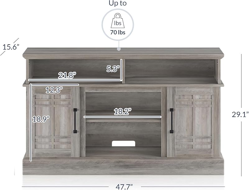 BELLEZE 48" Norrell TV Stand & Media Entertainment Center - Gray Wash image 5
