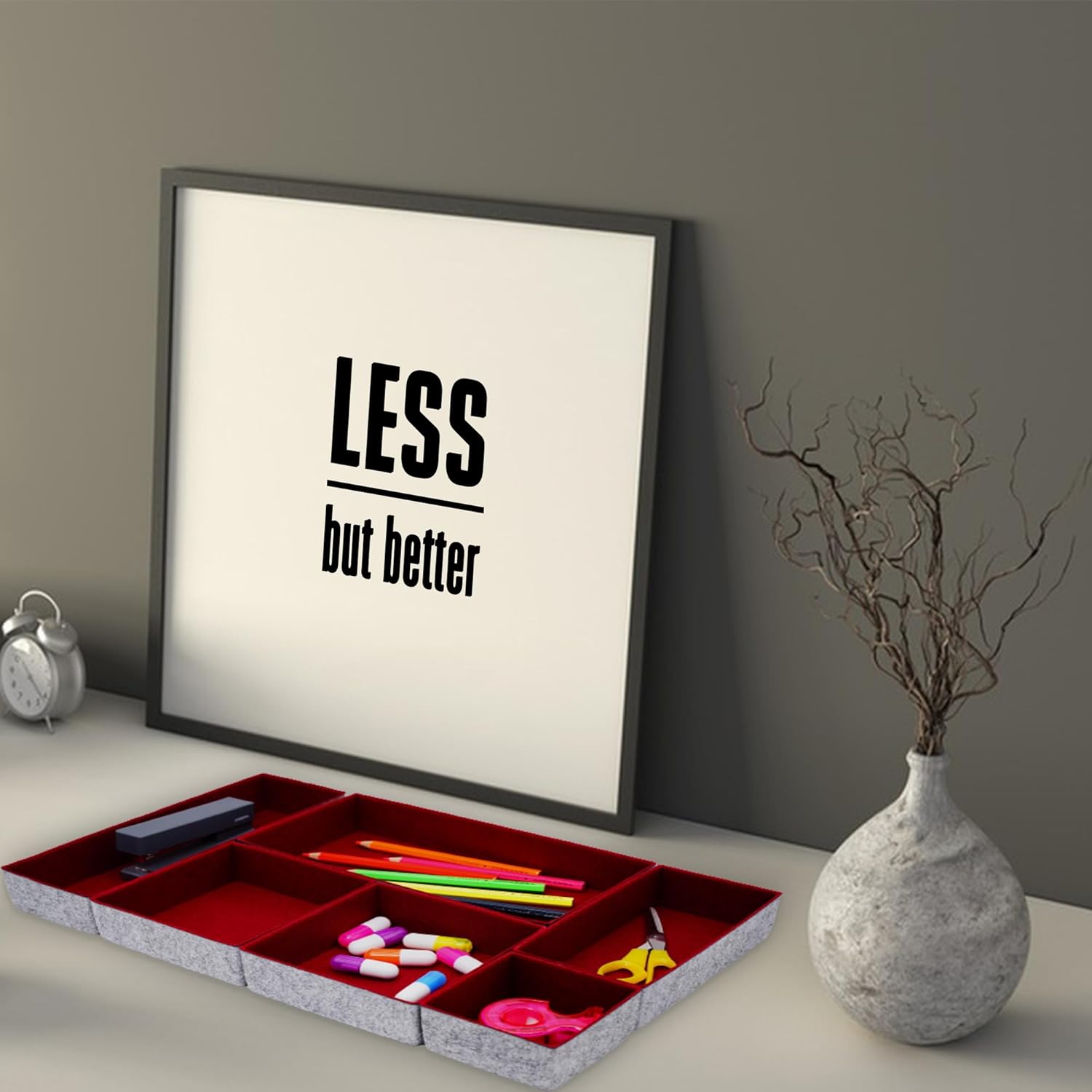 Welaxy Deluxe drawer organizers multi-purpose storage box junk bins for office home kitchen bedroom bathroom nightstand holder chic room decor quiet luxury 6-piece (Maroon)