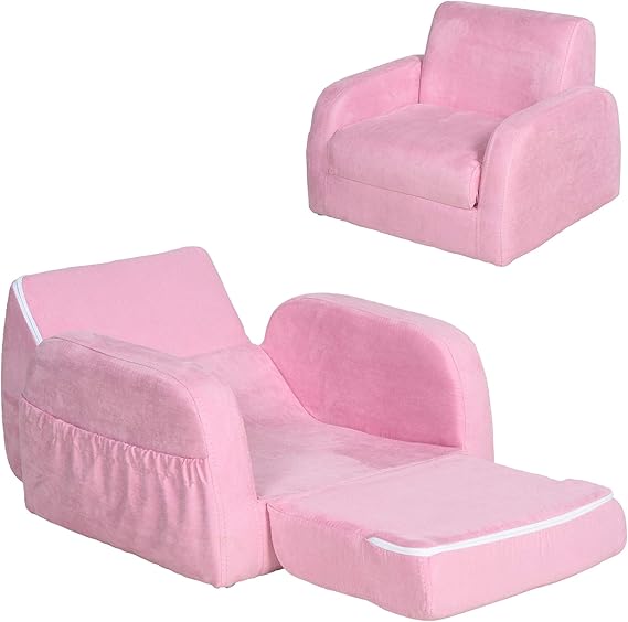 2 In 1 Kids Children Sofa Chair Bed Folding Couch Soft Flannel Foam Toddler Furniture for