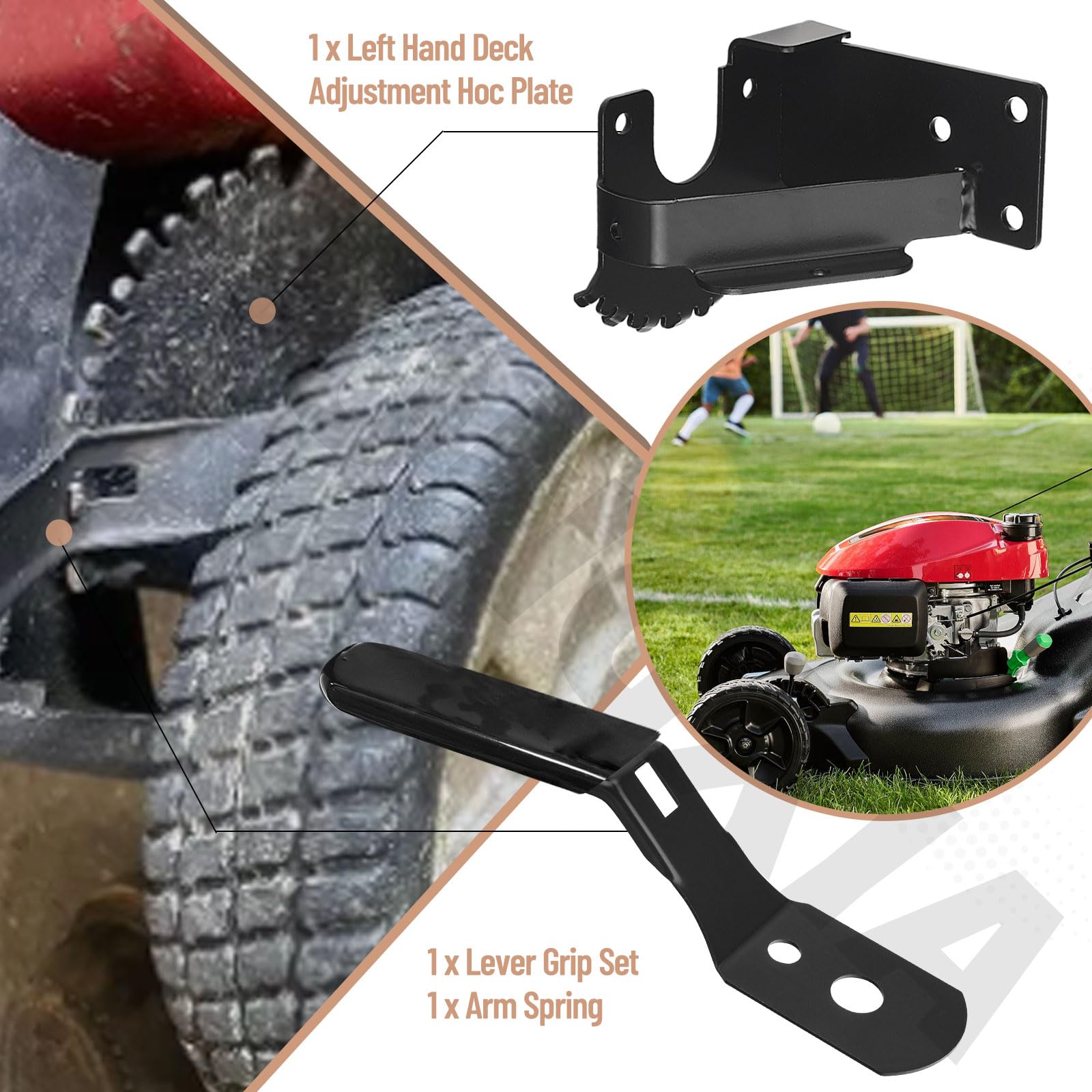 120-7037-03 Kit de placa de ajuste de cubierta izquierda con juego de empuñaduras de palanca 120-9535 y resorte de brazo 120-7043 compatible con cortacésped Toro Time Master de 30 pulgadas