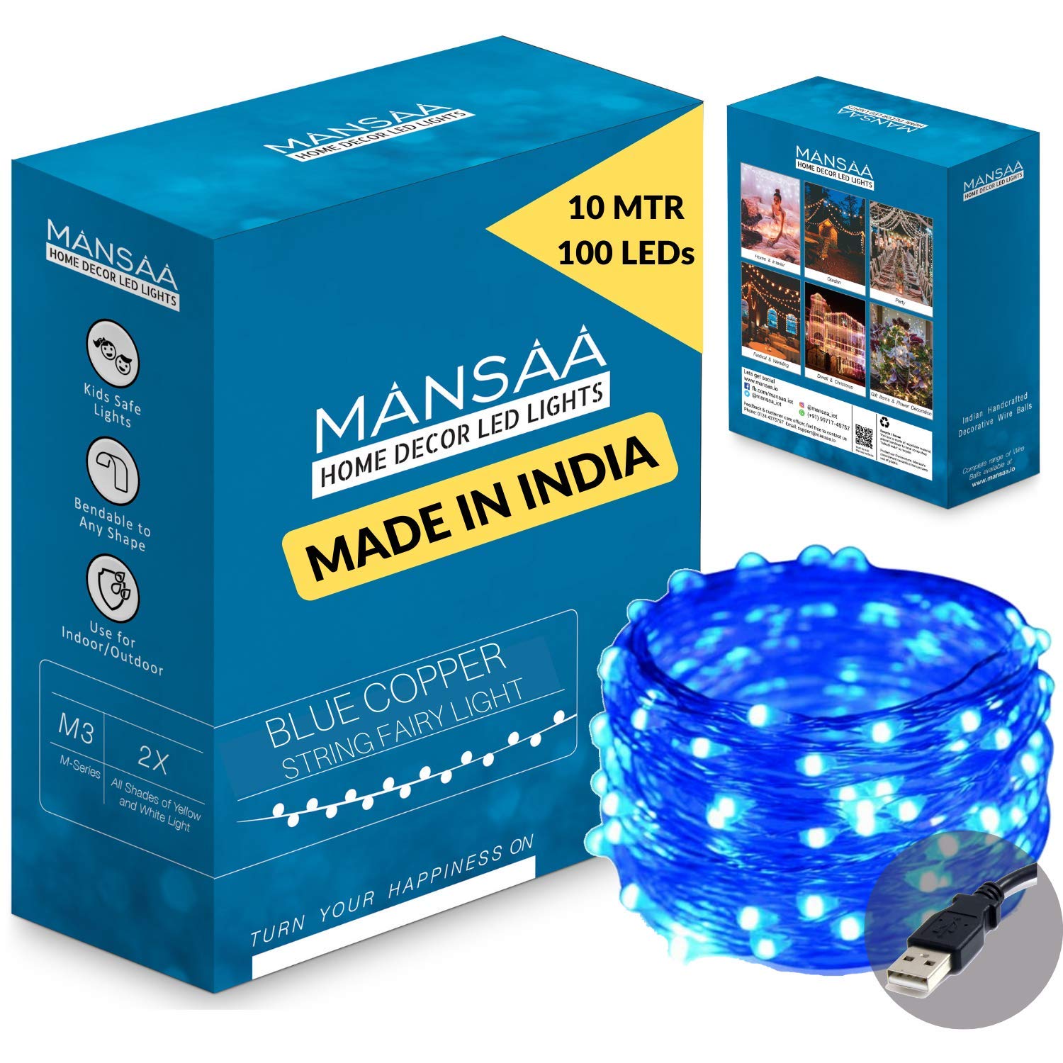 MANSAA Fairy String Lights - Multicolor LED, USB Powered -12