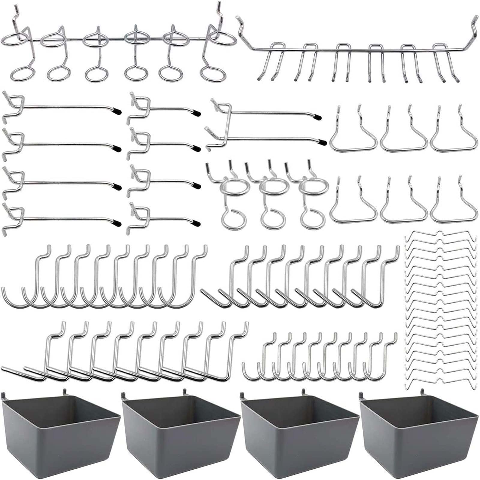 RocDai Pegboard Hooks Assortment with Pegboard Bins, Peg Locks, for Organizing Various pegboard accessories, 80 Piece