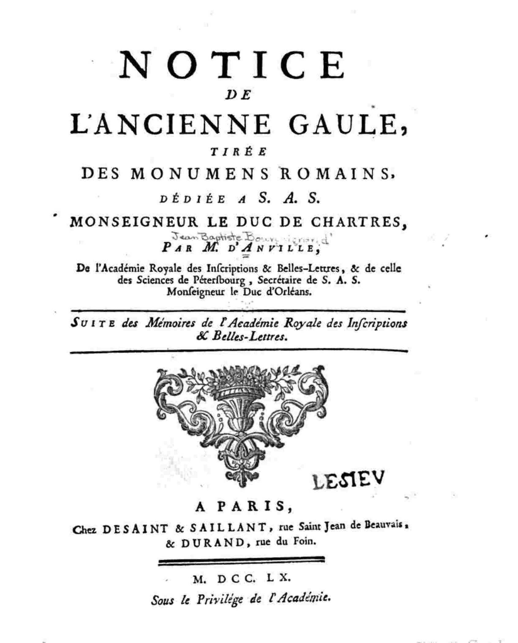 Notice de l'ancienne Gaule tirée des monumens romains duc de Chartres