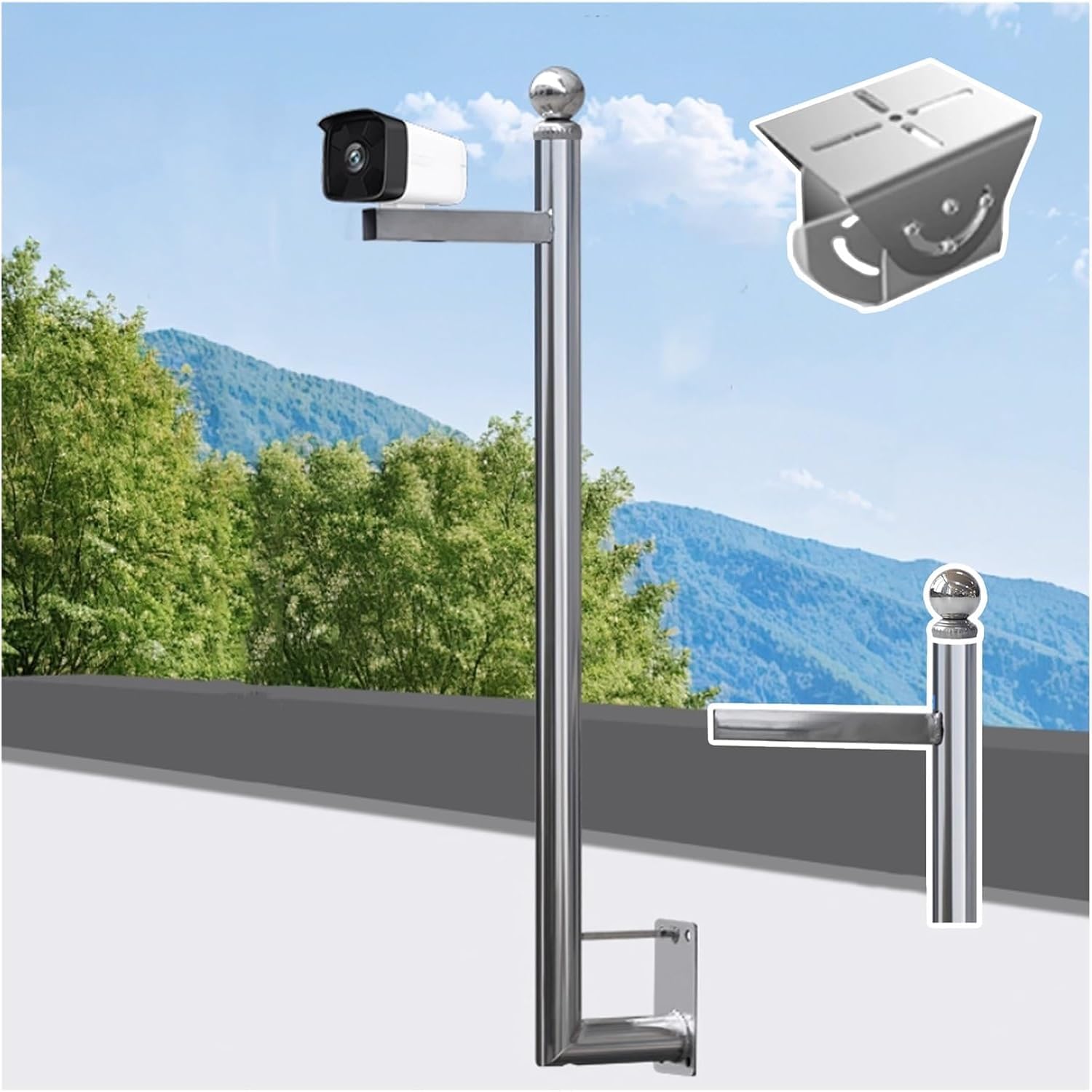 Soporte para Poste de vigilancia, Soporte de Pared Universal de Acero Inoxidable, Apto para Paneles solares y cámaras de Seguridad (Blanco-B, 1,5 Metros (59 1/10 Pulgadas))