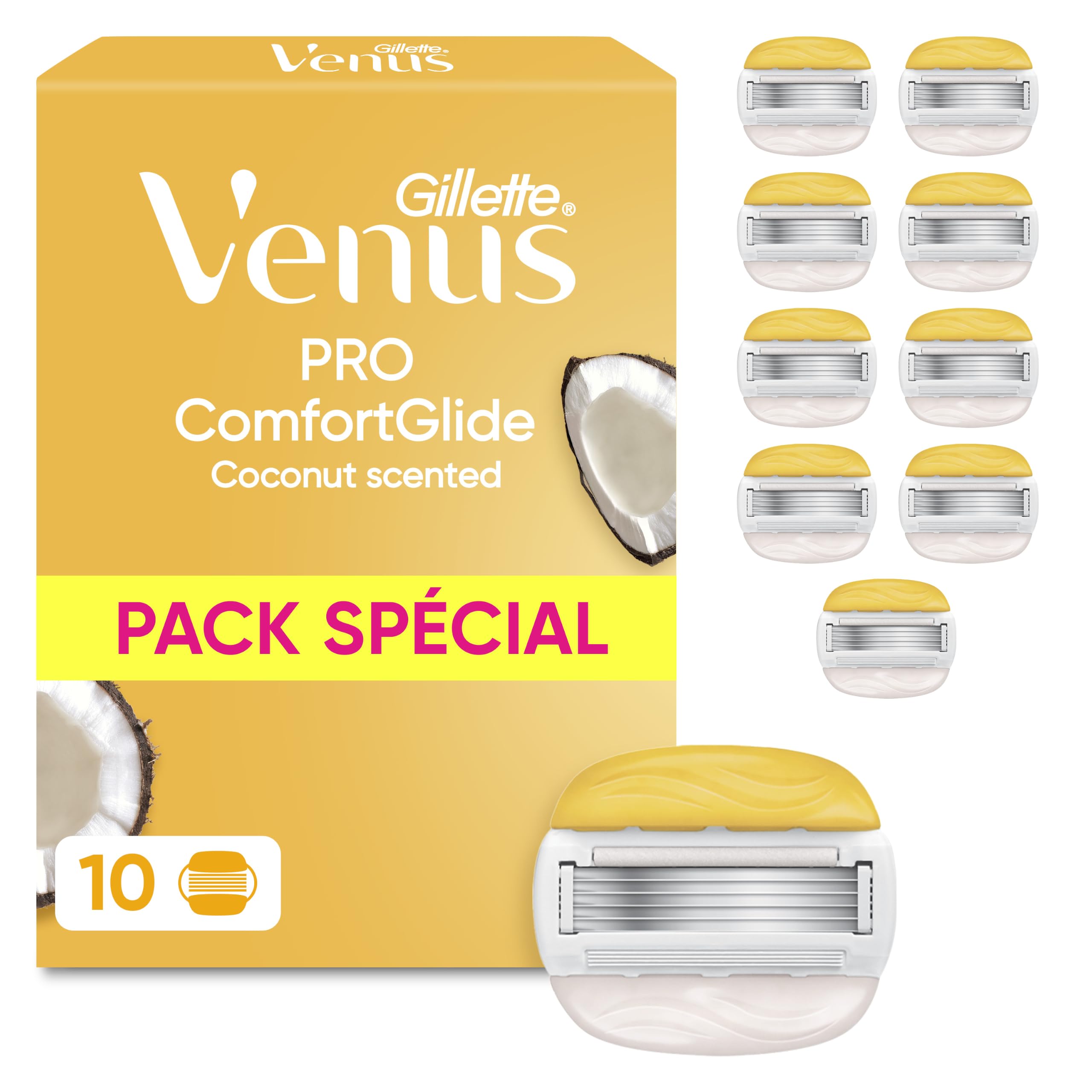 Gillette Venus Lames de Rasoir Femme Pro ComfortGlide 10 Rechanges Cartouche Bande Lubrifiante Parfum Noix de Coco Aloe Vera Rasage Peau Sèche