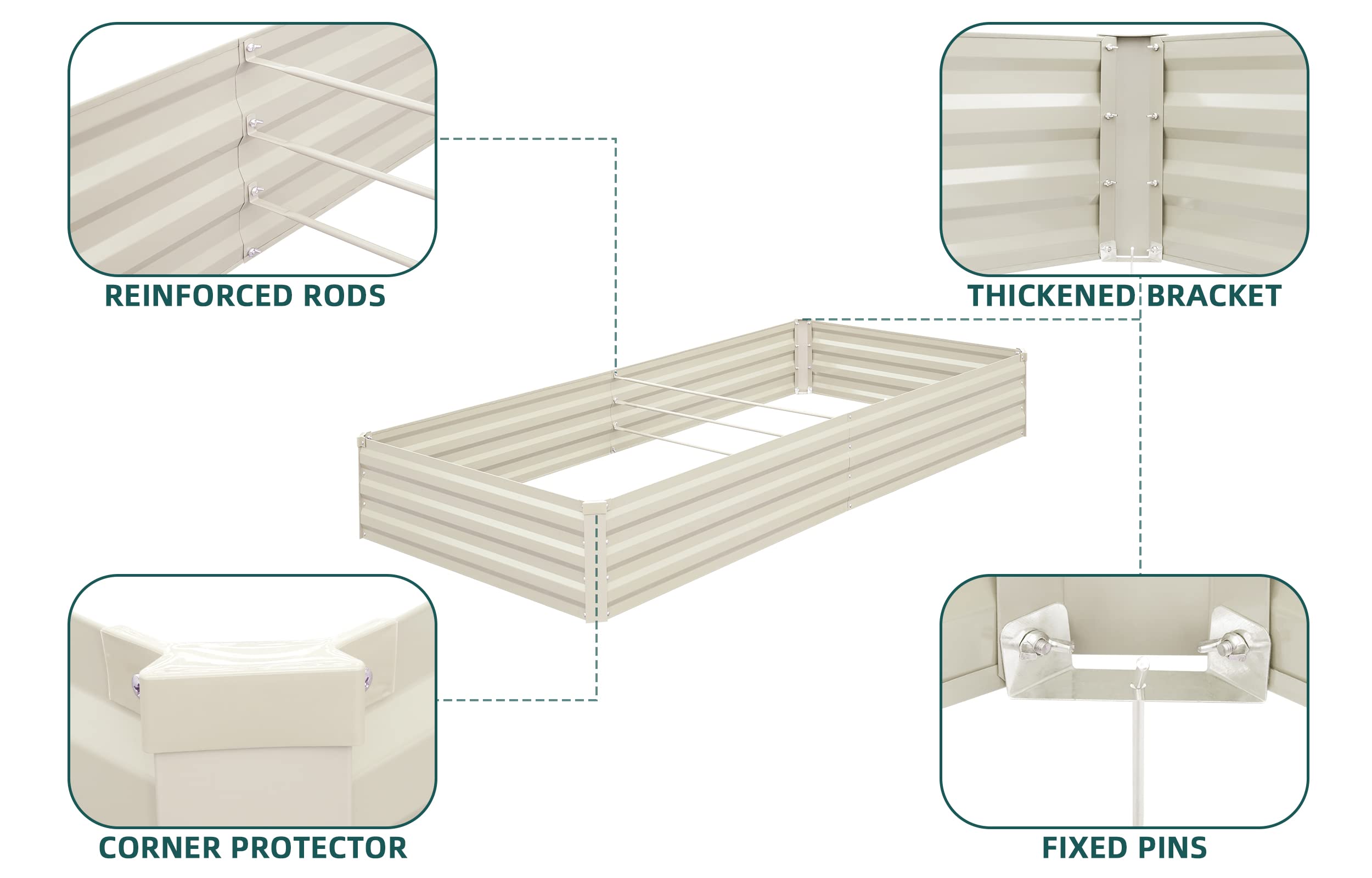 BUTUNITA Galvanized Raised Garden Bed Outdoor Metal for Gardening Vegetables Flower Garden Planter Box Large Raised Bed,6x3x1ft Beige