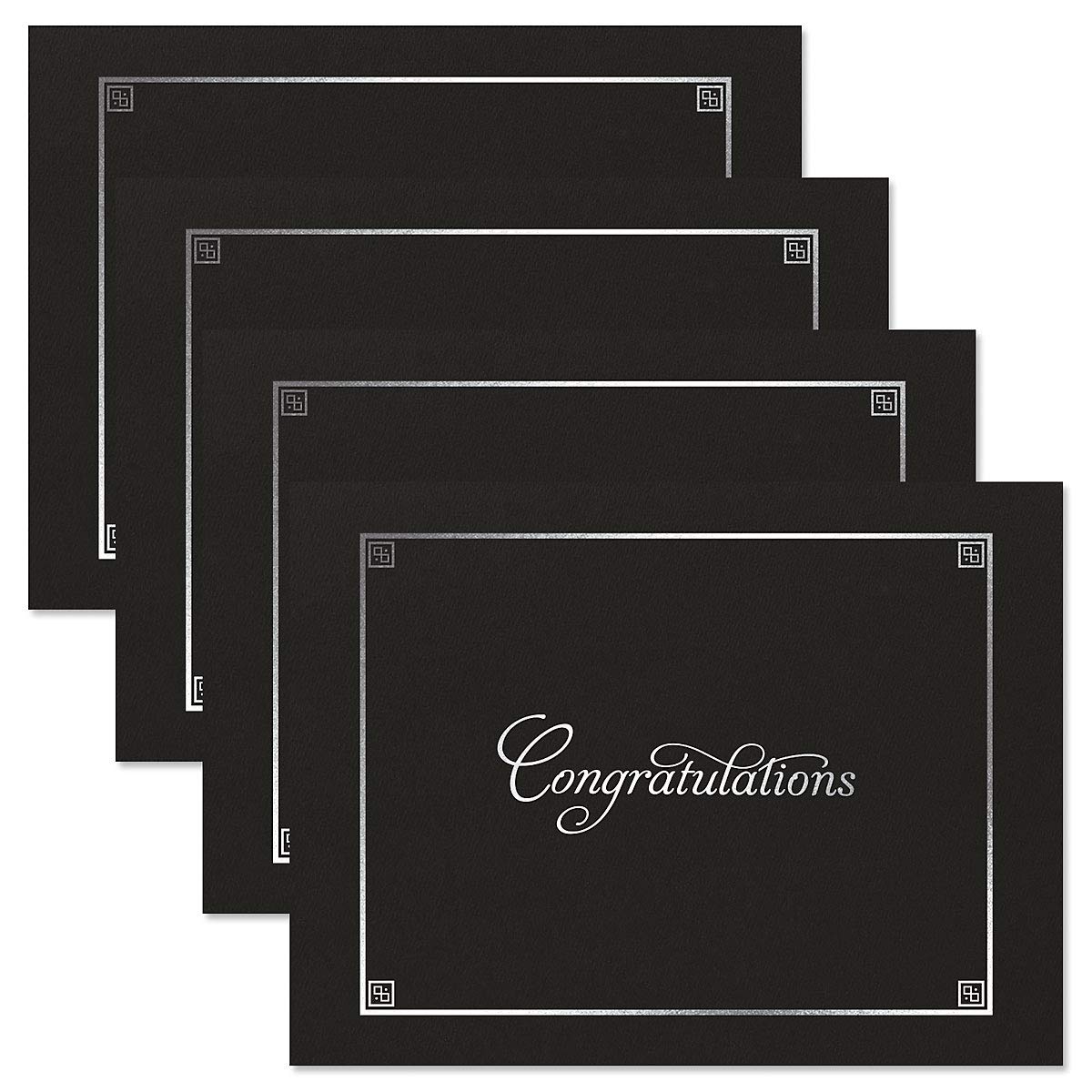 Congratulations Zeugnismappen, Schwarz und Silber, Leineneinband, 36,3 kg, gefaltet, gestanzte Ecken, für Büro, Geschäftsauszeichnungen, Abschlussfeier, Schuldiplomhalter, 24,9 x 30,5 cm, 25 Stück