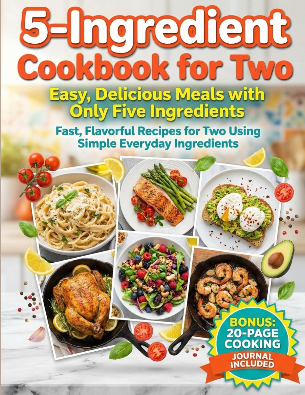 5-Ingredient Cookbook for Two: Easy, Delicious Meals with Only Five Ingredients Fast, Flavorful Recipes for Two Using Simple Everyday Ingredients. with a free built in tracker.