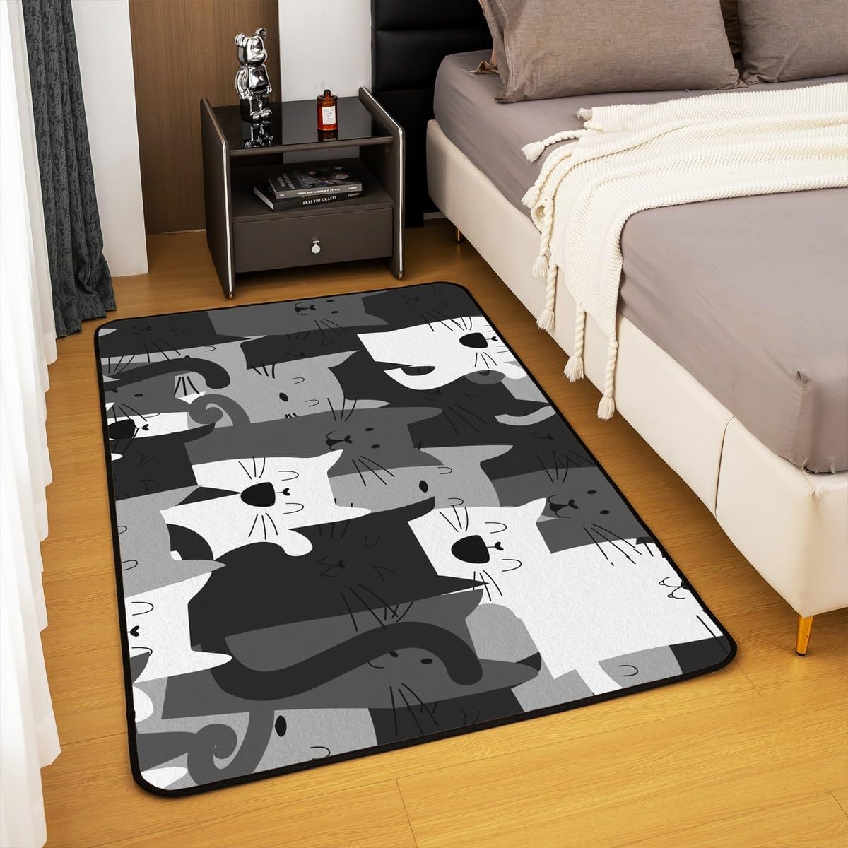 Erosebridal Kawaii Cats Living Room Rugs 5x7 for Kids, Funny Cat Area Rugs for Boys Girls, Halloween Black Cat Carpet Non Slip, Cute Kitten Accent Rug Set, Cartoon Animal Pet Themed Washable Rug