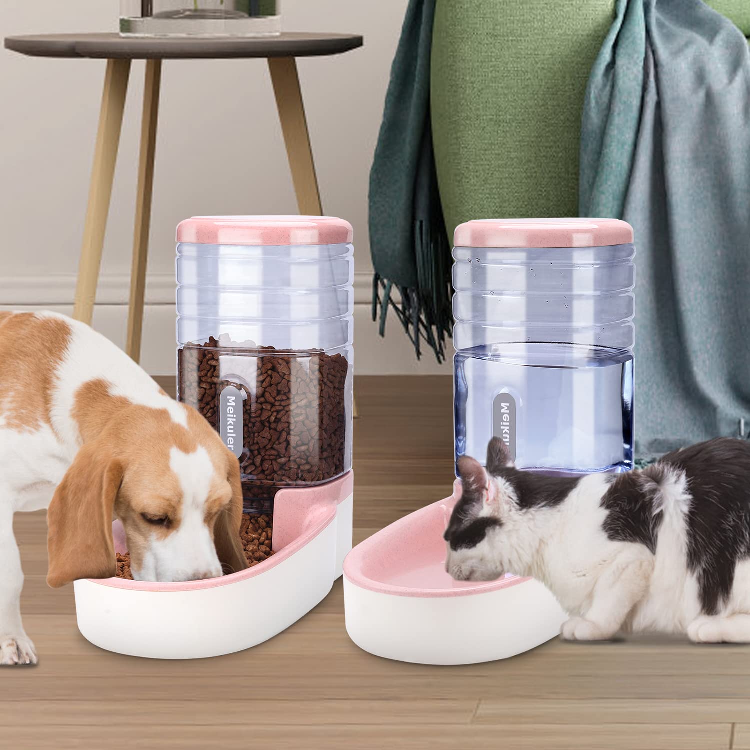 Meikuler Juego de comedero automático para perros y gatos, dispensador de agua, bebedero y comedero de alimentos por gravedad para perros pequeños y medianos, gatos, cachorros, gran capacidad, 1 galón