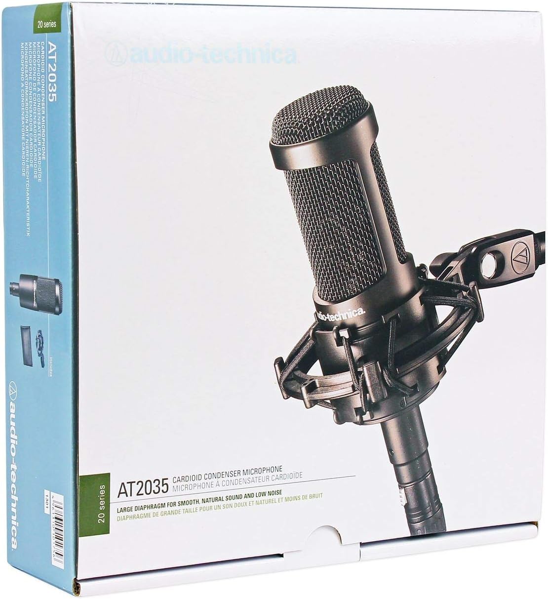 Audio-Technica AT2035 Side Address Cardioid Condenser Studio Microphone with Case Bundle with Rockville PRO-M50 Studio Headphones w/Detachable Coil Cable, Case with Extra Ear Pad