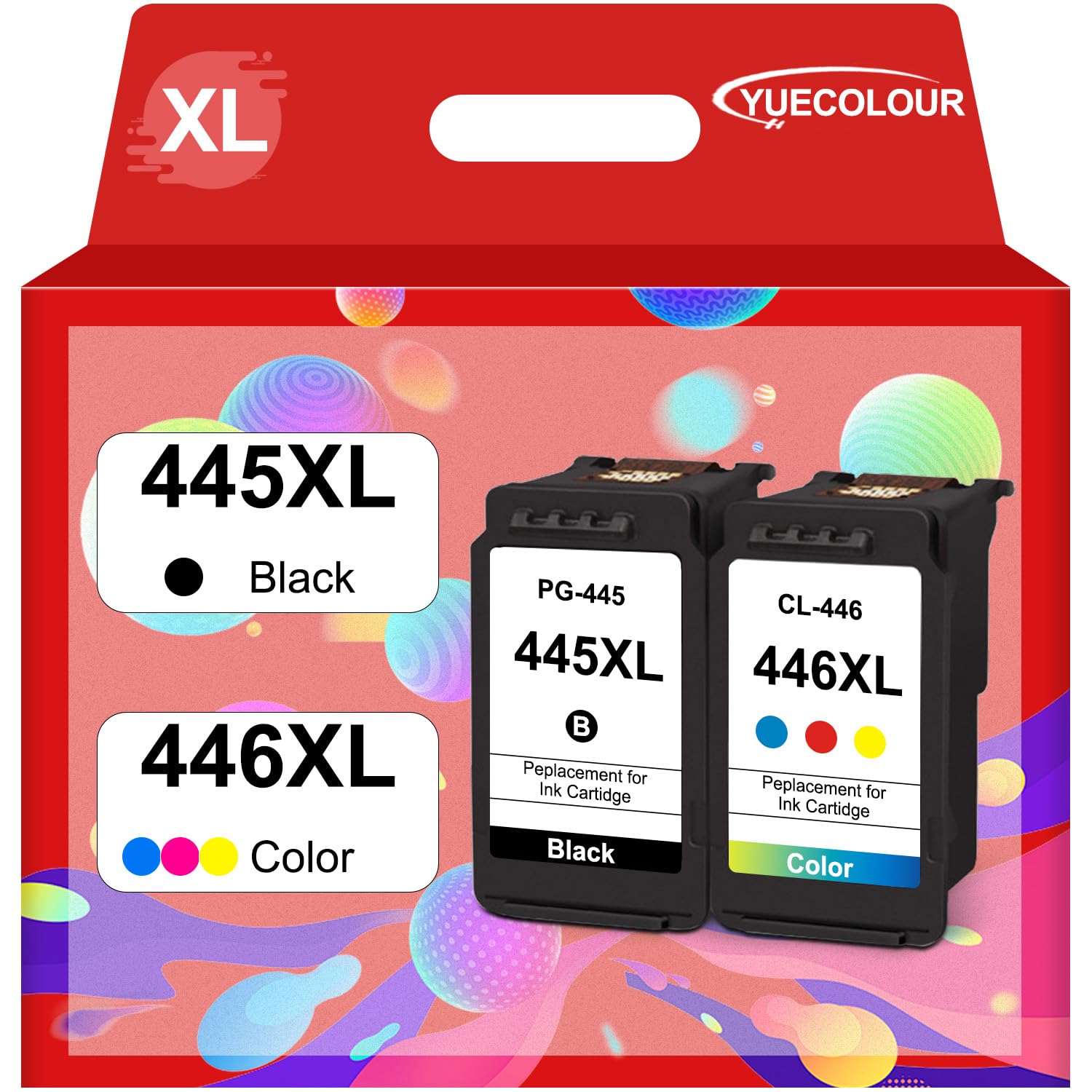 PG-445XL CL-446XL Ink Cartridge Combo Pack Replacement for Canon 445XL 446XL PG445 CL446 Work for MG2440 MG2545S MG2940 MX494 IP2840 Printer (Black and Tri-Color)