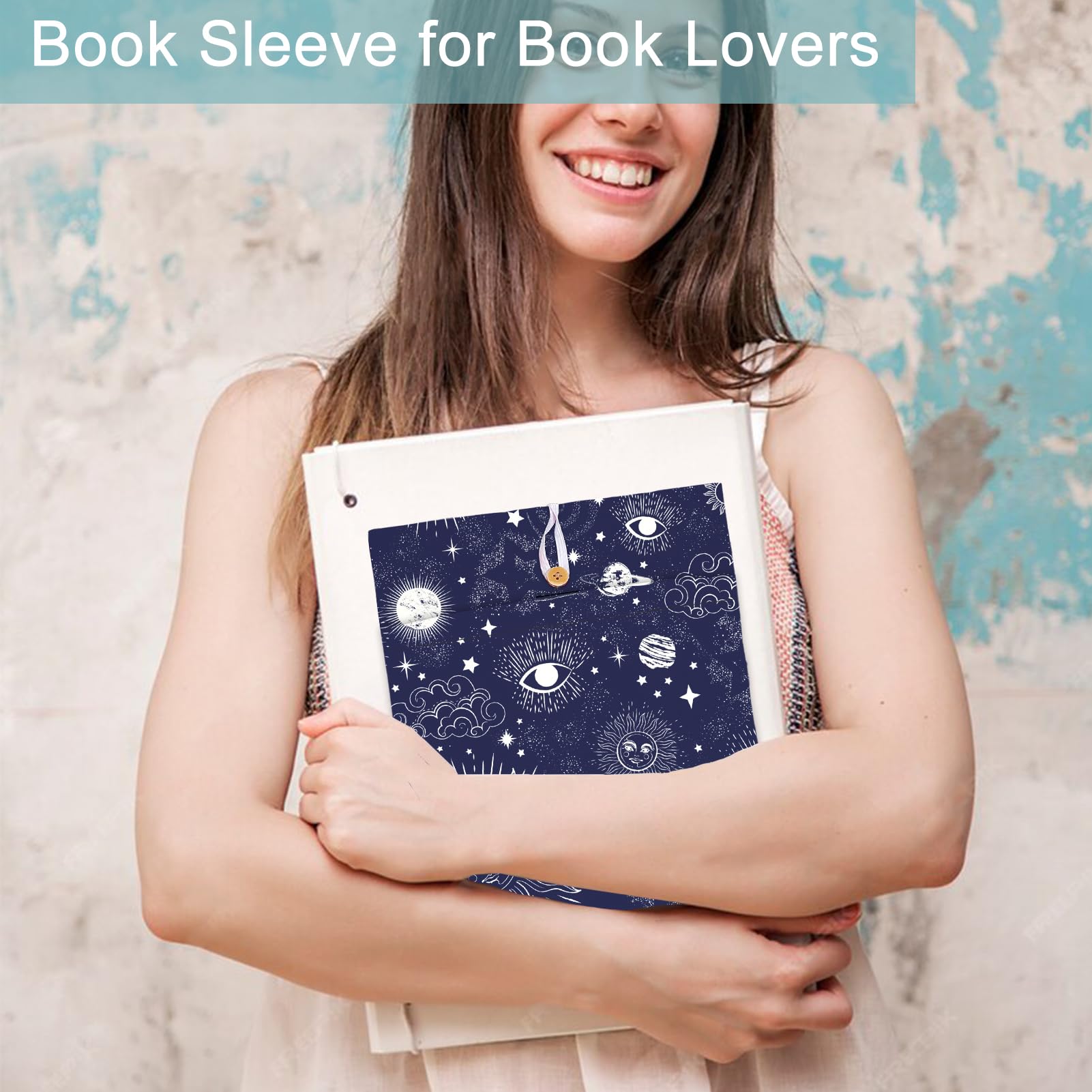 NICENEEDED Book Cover "Star Sun" Book Cover with Button Printed Book Protector Waterproof Storage Bag for Books with Front Pocket - Image 2