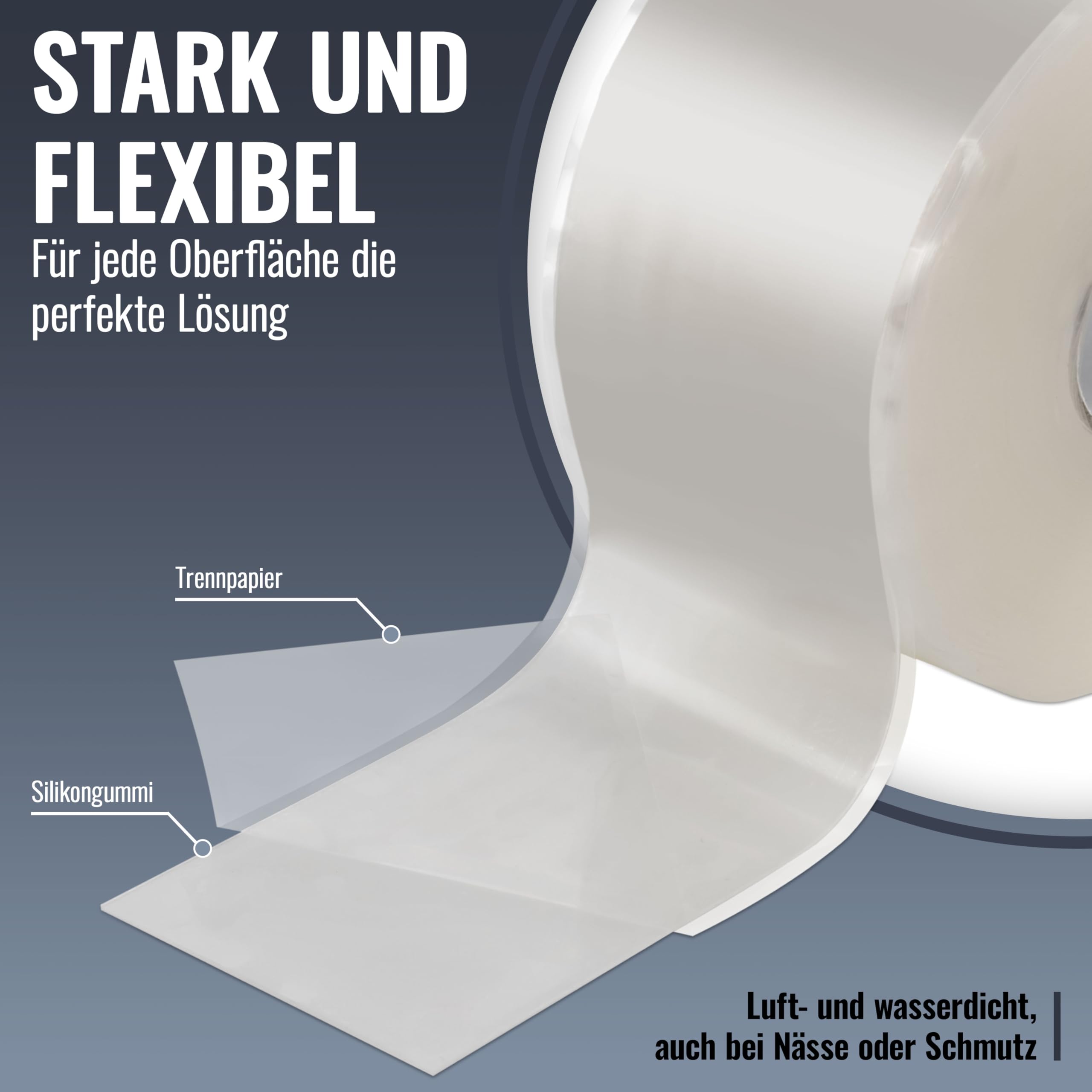 POPPSTAR selbstverschweißendes Silikonband, 11m x 50mm, Isolierband und Dichtungsband (Wasser, Luft), transparent, 1 Rolle