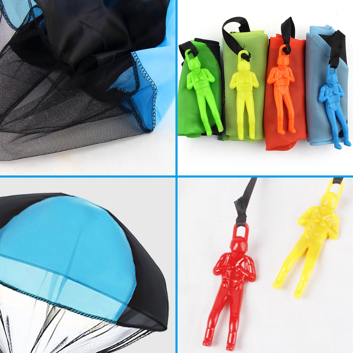 Lot De 10 Parachutes Multi-Couleurs – Lanceur De Parachute – Diamètre 43 Cm, Soldat 9 Cm – Extérieur Enfant