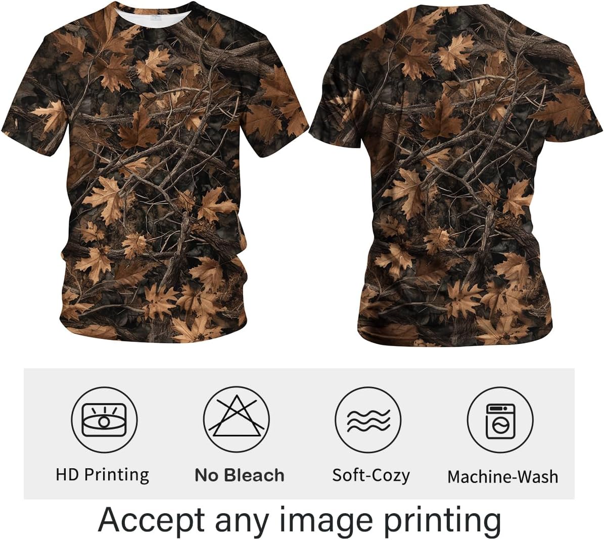 Funny Tree Camo Graphic T-Shirt Novelty Short Sleeve Crewneck Shirt - Image 4