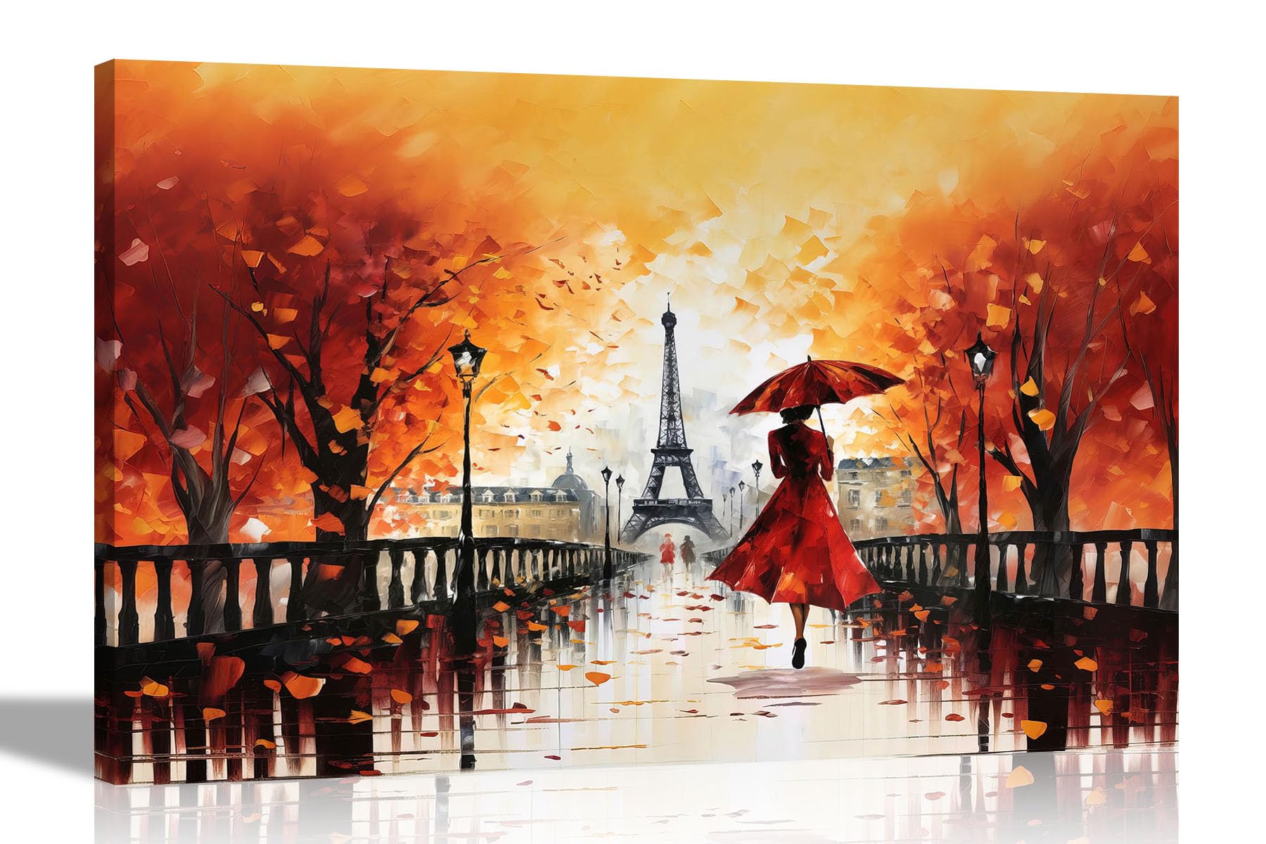 Artley Prints Orange - Calm Of The Rain In Paris Canvas Pictures For Wall In Living Room, Bedroom, Hallway, Abstract City Print 51 X 35Cm (20 X 14 Inches)