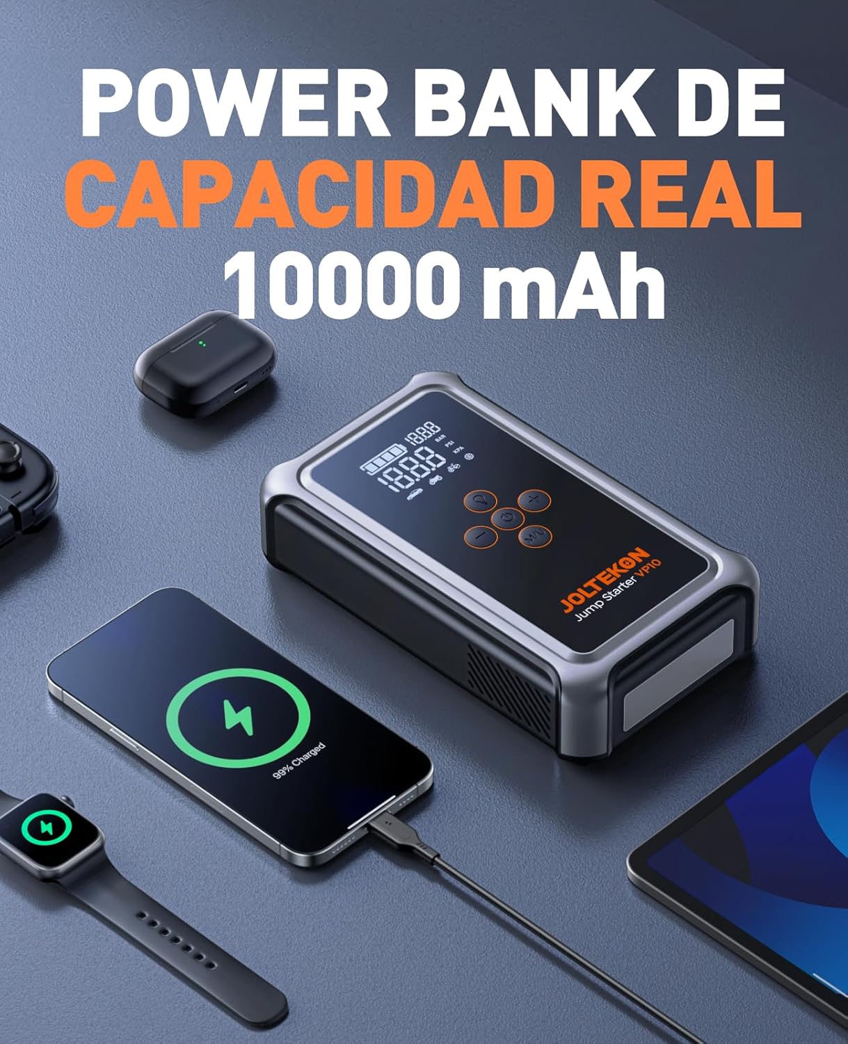 Set completo del arrancador con accesorios organizados en estuche