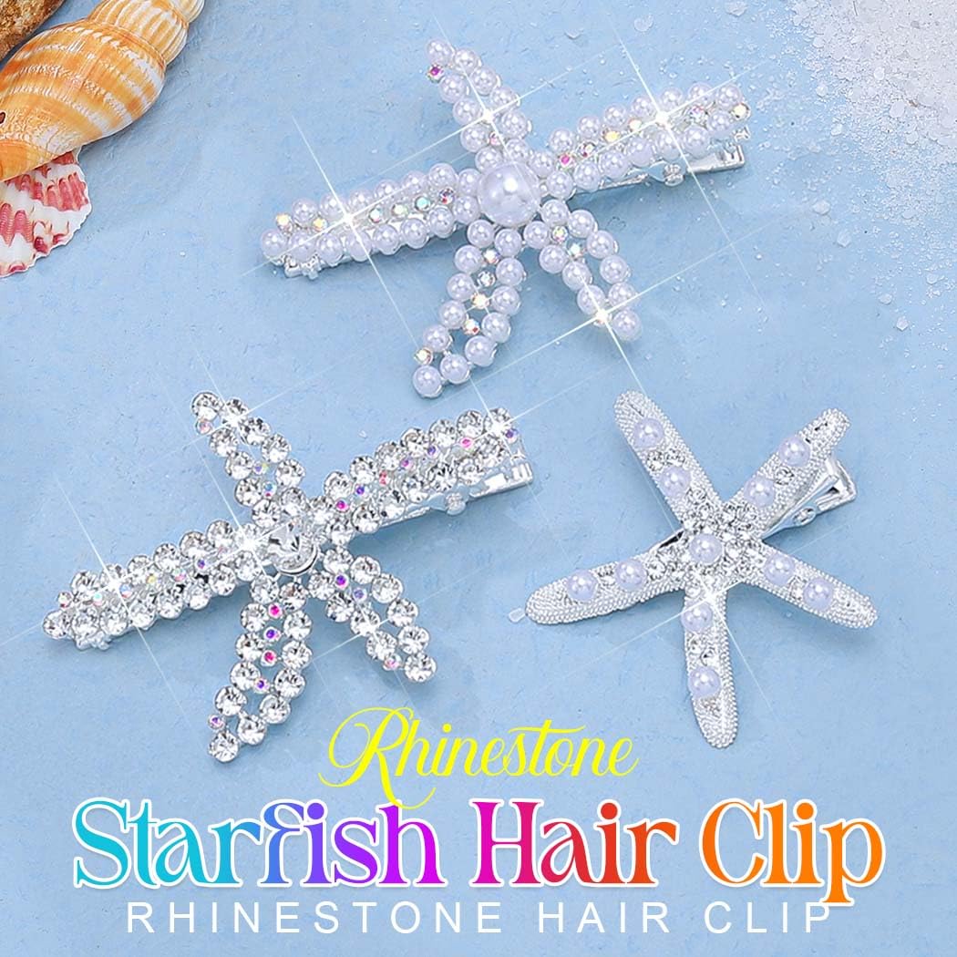 Reaky Starfish Hair Clips Mermaid Hair Clip 3 Pcs Pearl Clips Rhinestone Hair Accessories for Women (Silver) - Image 2