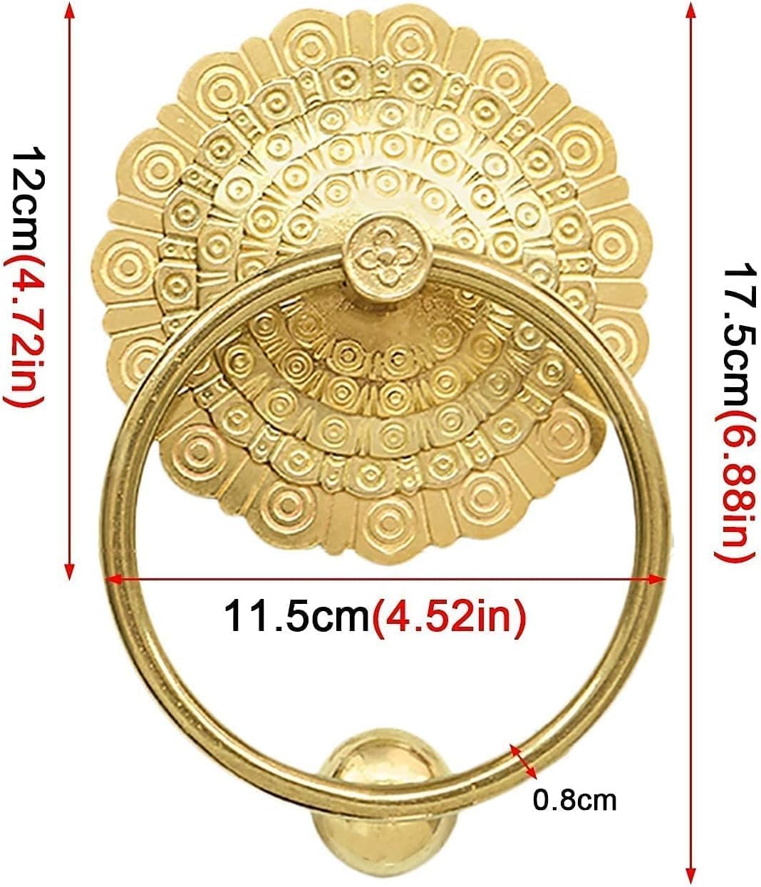 Antique Round Door Knocker - Handcrafted Metal Garage Door Handle for Front Gate Courtyard Farmhouse Cottage - Elegant Gold Home Decor Accessory