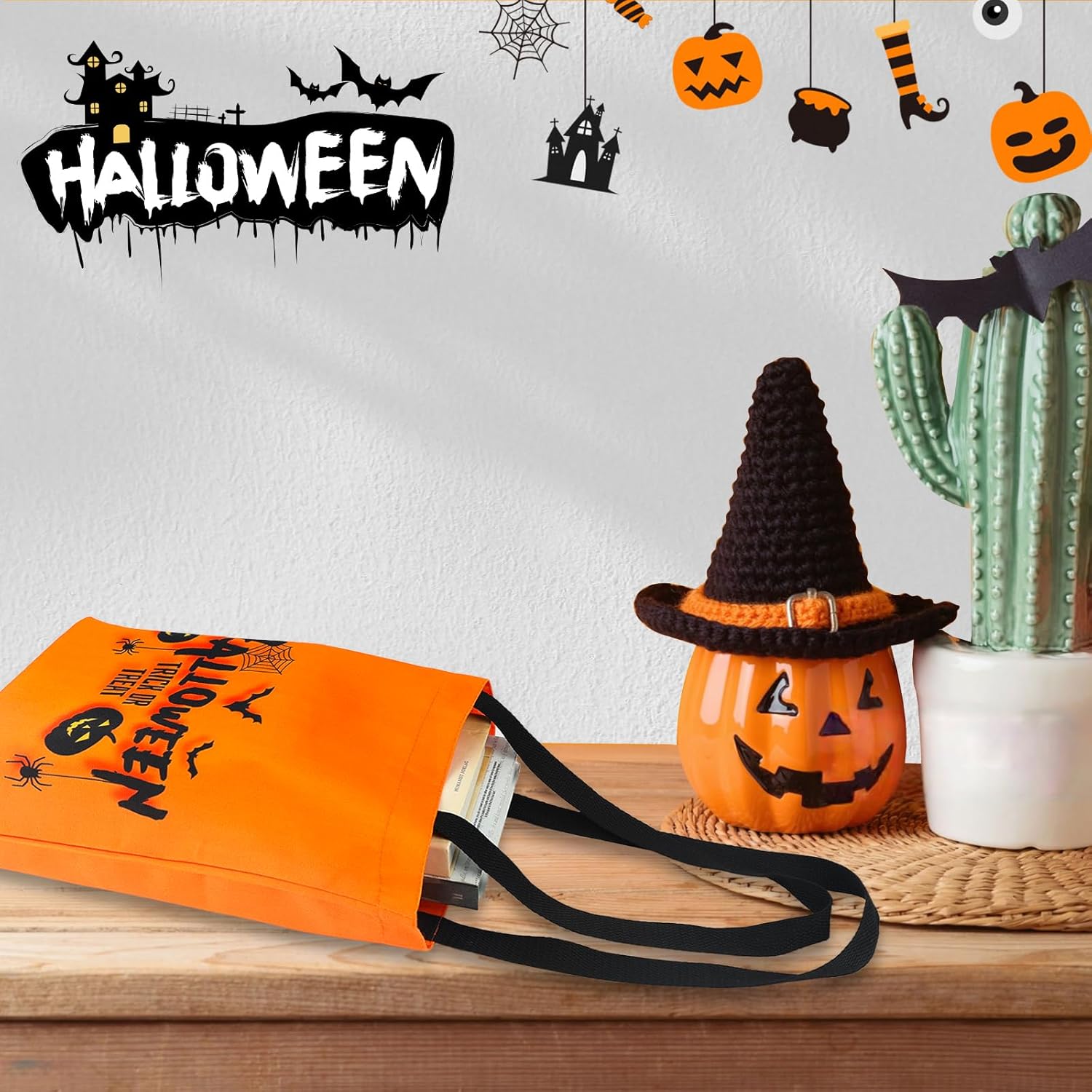 TYL&TYS 3PCS Halloween Treat Bags, Trick or Treat Canvas Reusable Large Tote Bucket for Kids, Halloween Candy Gift Bags - Image 6