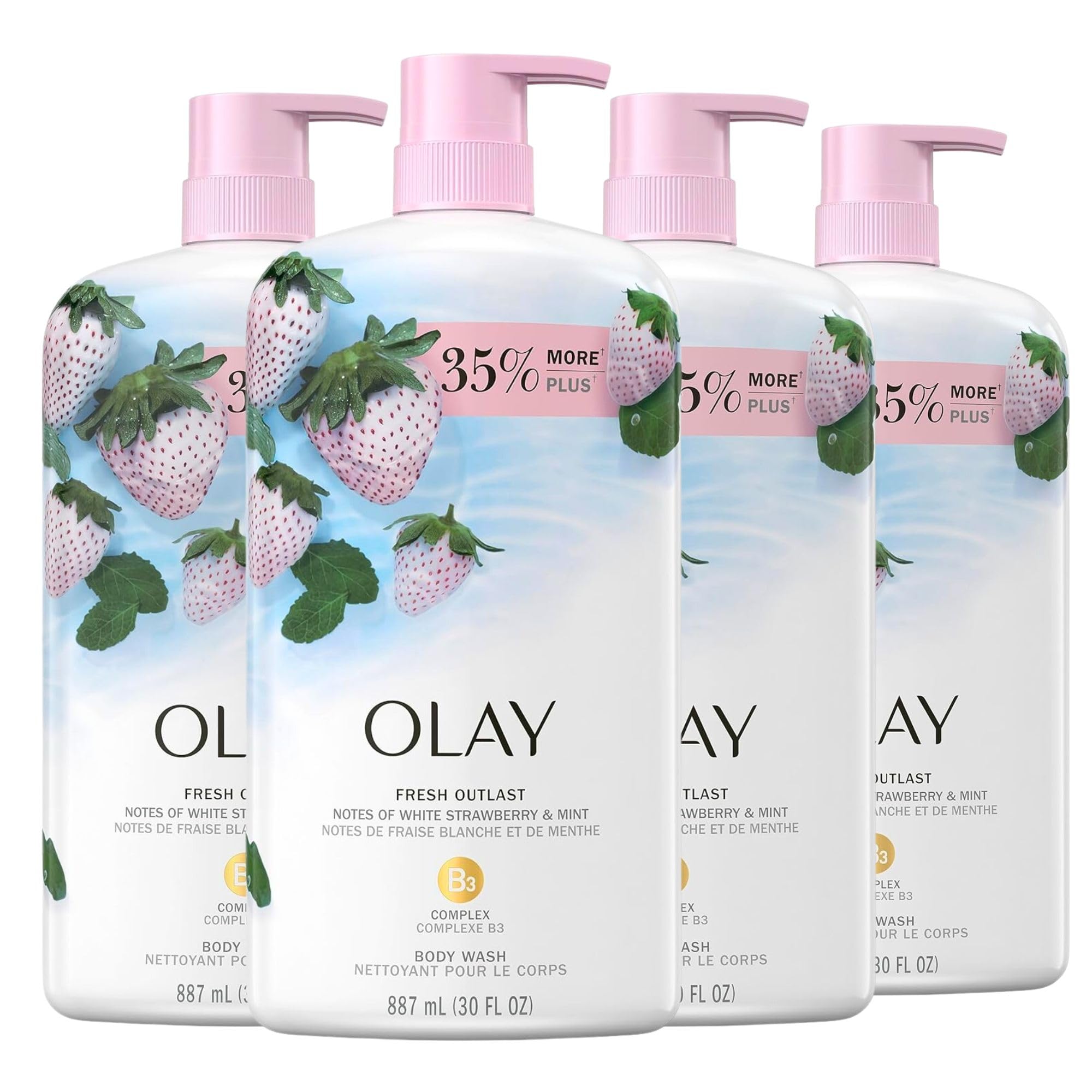 Olay Fresh Outlast White Strawberry & Mint Scent Body Wash for Women, 33 fl oz (Pack of 4)