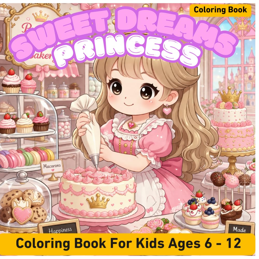 Sweet Dreams Princess Baking Coloring Book for Kids Ages 6–12: Cute Kawaii Princess, Dessert Kitchen, Cakes & Adorable Animals in a Magical Fantasy World (Sweet Dreams Coloring Book Series)