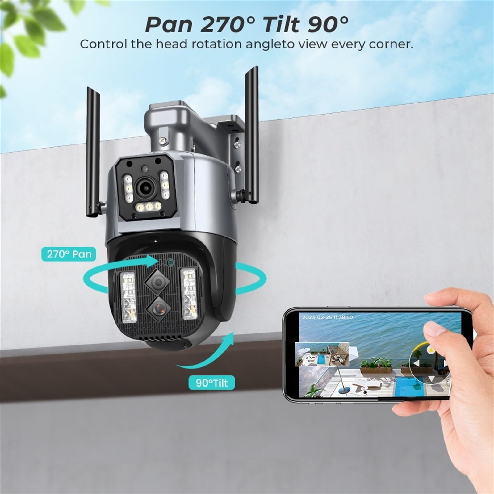 Kamera bezpieczeństwa na zewnątrz Kamera Wi-Fi 4MP 4K Zewnętrzna kamera z trzema obiektywami Podwójny ekran 10X Zoom hybrydowy AI Automatyczne śledzenie Kamera do monitoringu CCTV Zewnętrzna kamera PT