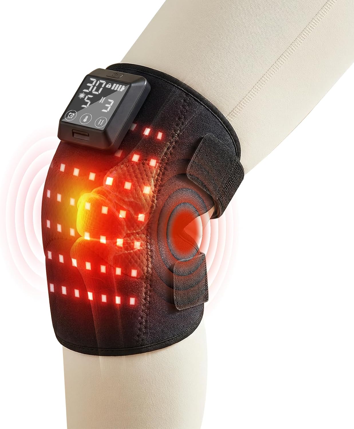 Knee Massager with Heat and Red Light Therapy, 5000mAh Heated Knee Brace for Knee Pain Relief, 660&850nm Red Light Therapy Device for Knee with 6 Heat 6 Vibration Massage, Gifts for Seniors(Single)