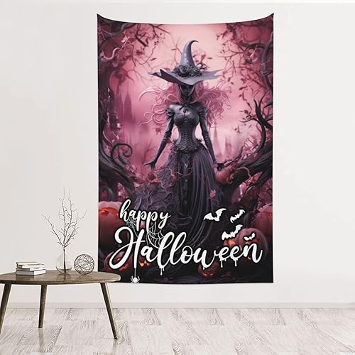 Tapiz decorativo de pared de Halloween, de 80 x 60 pulgadas, de color rosa, castillo de Halloween, decoración para colgar en la pared, tapiz