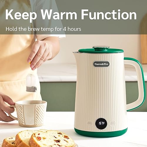 Miniatura 5 de Nueve - Hervidor eléctrico con control de temperatura de 1.7 litros con pantalla, 5 presets de acero inoxidable 304, mantiene el calor, 1200 W de