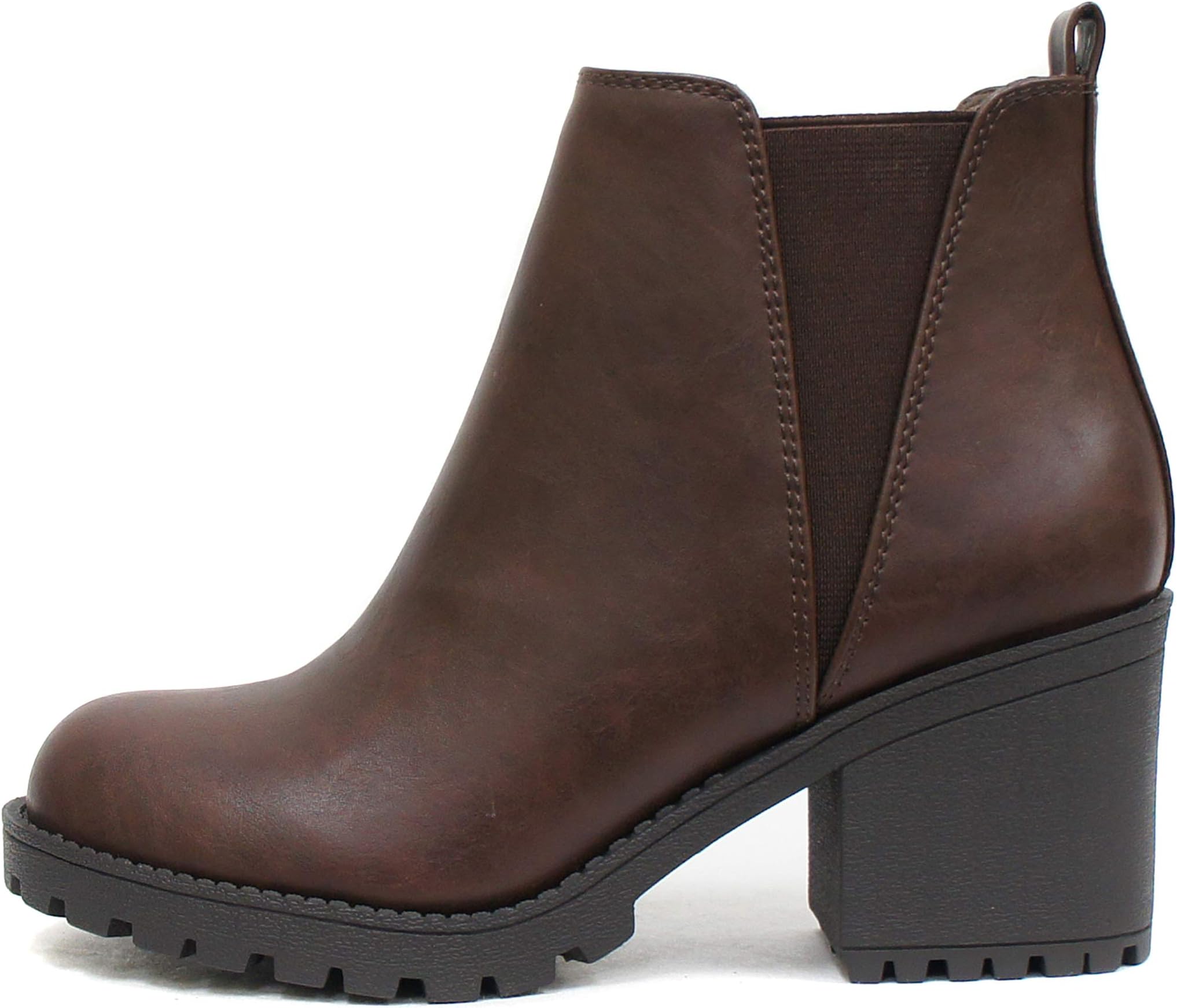 ORIGAMI ~ WOMEN LUG SOLE MID HEEL FASHION ANKLE BOOTIE W/DOUBLE ELASTIC GORE