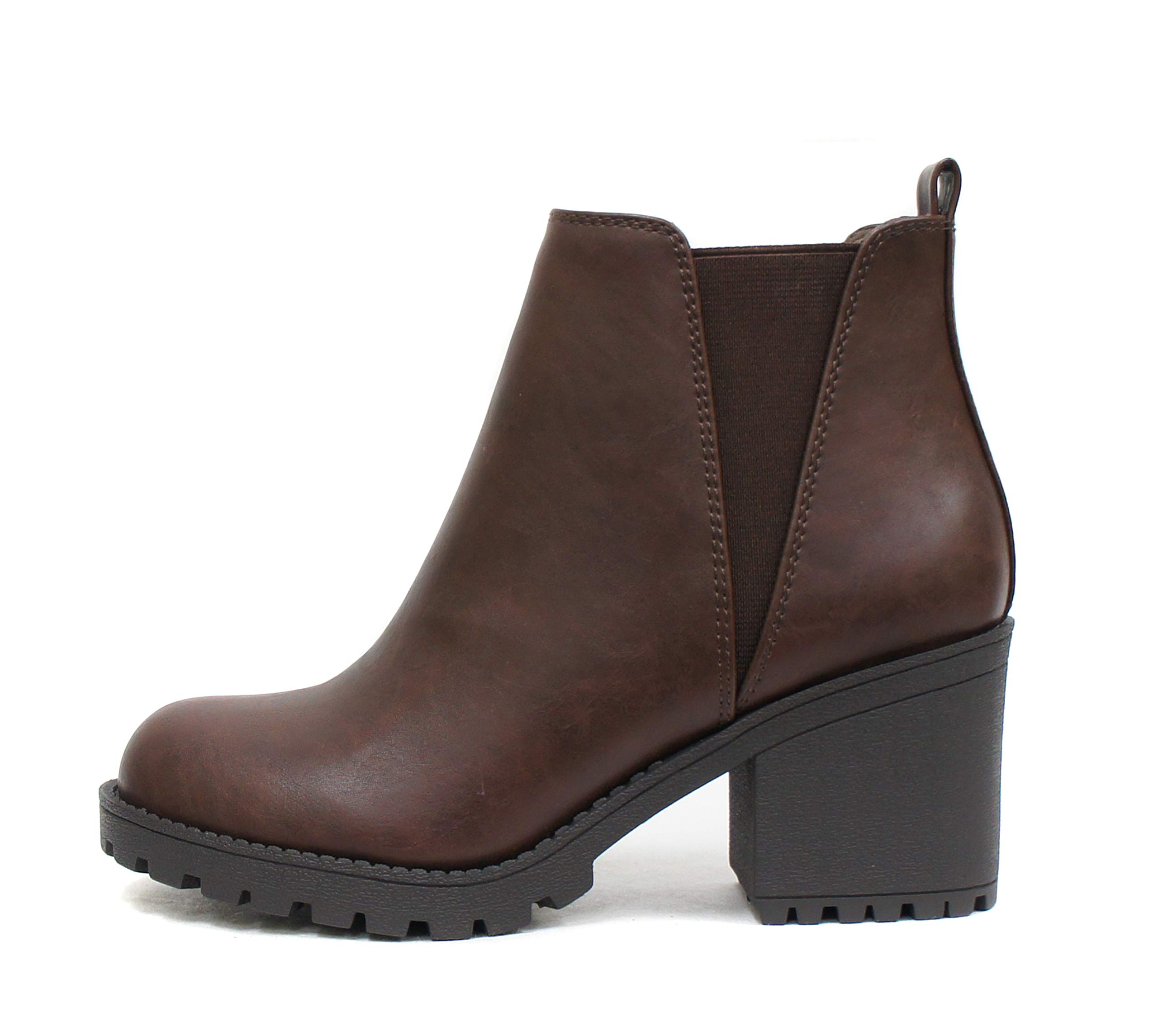 Soda ORIGAMI ~ WOMEN LUG SOLE MID HEEL FASHION ANKLE BOOTIE W/DOUBLE ELASTIC GORE