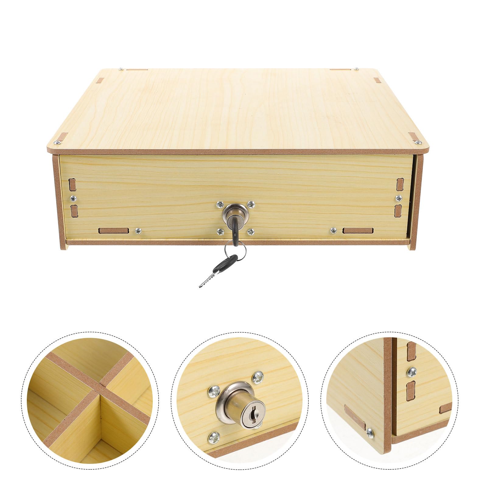 Alasum Scatola Organizer per Cassetto Cassa in Legno Beige Scomparti Multipli, Salvaspazio e Portamonete, per Supermercati e Negozi Due Chiavi