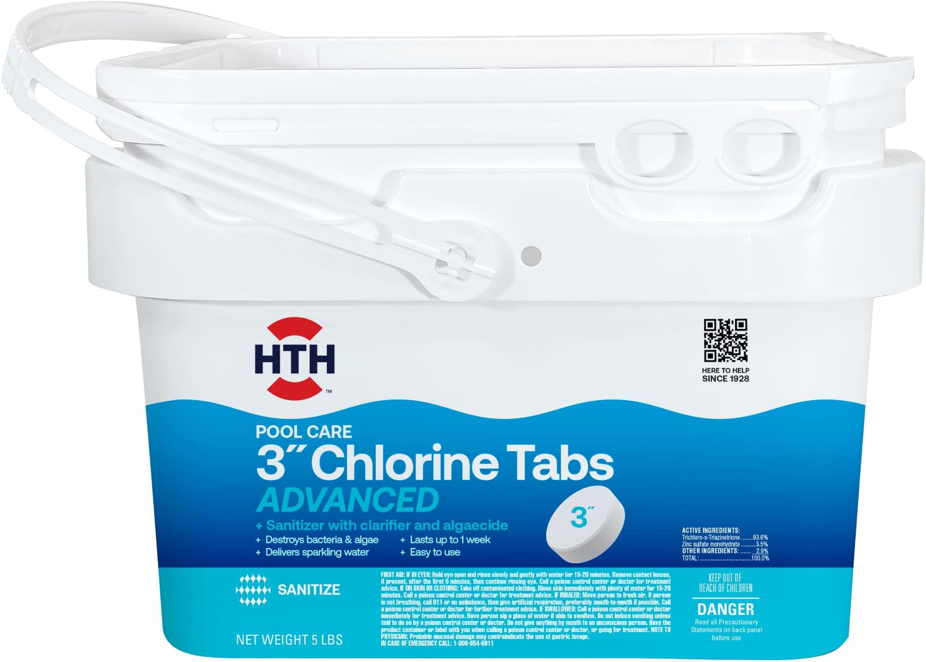Pool Care 3" Chlorine Tabs Advanced, Swimming Pool Chlorinating Sanitizer & Algaecide, Kills Algae and Bacteria, 5 lbs