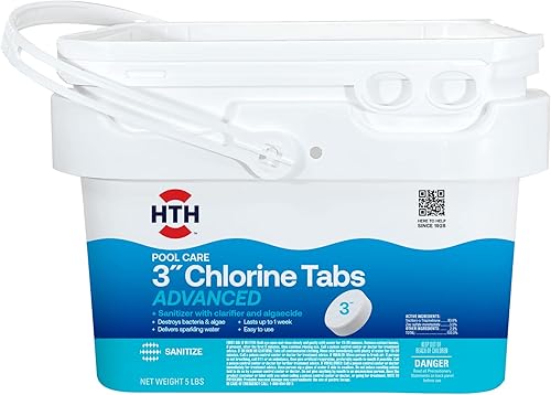 HTH 42052 Cuidado de piscina 3" Tabletas de cloro avanzadas, desinfectante clorante para piscina, 5 lb