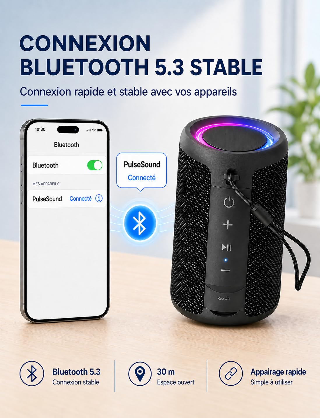 Enceinte Bluetooth Portable 15W Bluetooth 5.3 15H Autonomie Mini Haut-Parleur sans Fil TWS IPX5 Étanche