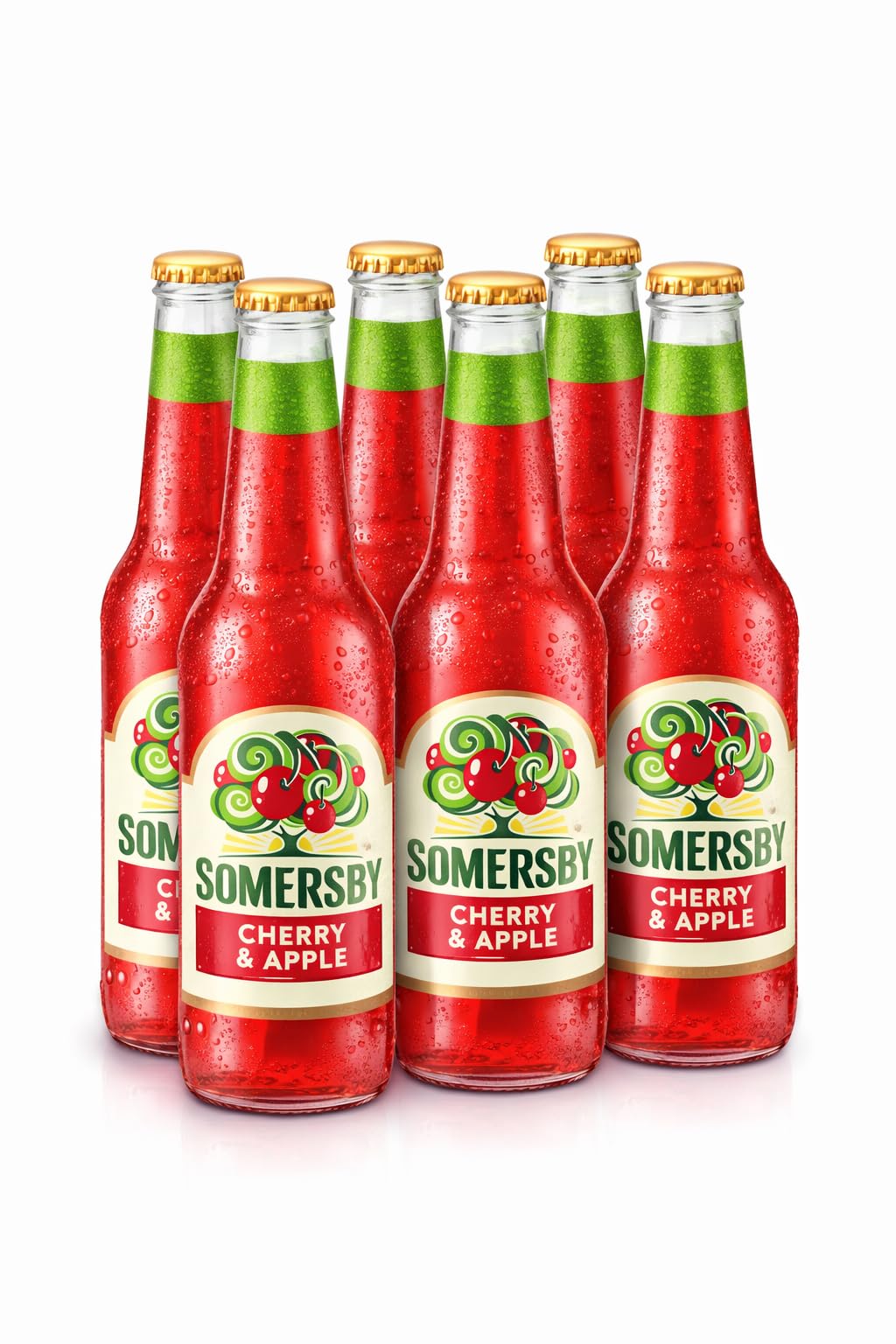 Somersby Cherry Apfel Bier Getränk – 6 x 0,4 l Flaschen | Fruchtiger Apfel-Kirsch Cider Mix | Erfrischendes Sommergetränk | Leicht prickelnd & süß | Ideal für Party, Grillen & Sommerabende