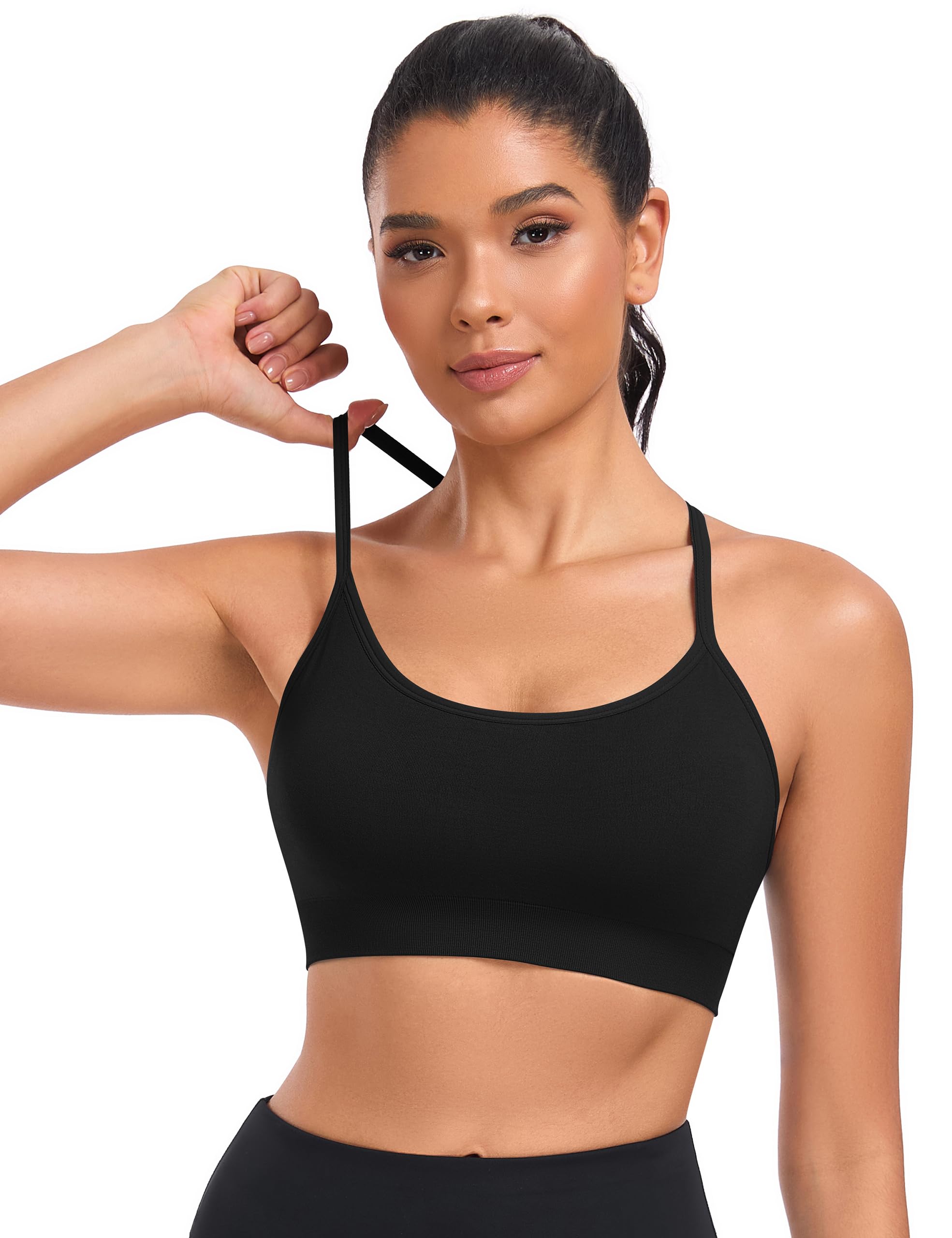 ANGOOL Soutien-gorge de sport dos en Y pour femme – Soutien-gorge de yoga léger avec coussinets amovibles et bretelles fines pour entraînement à faible impact