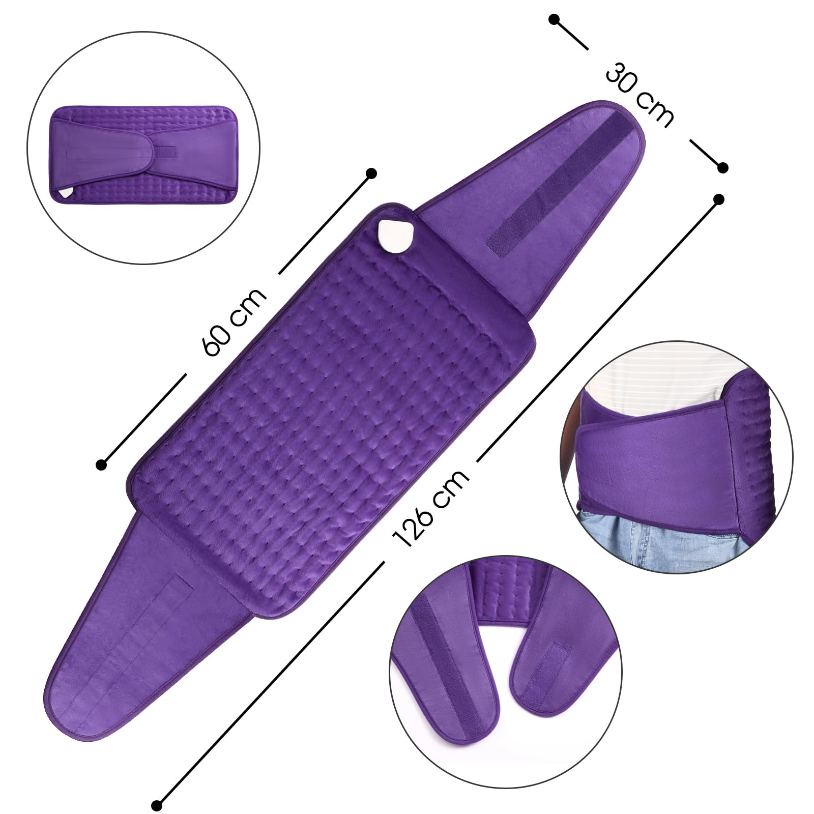 Termoforo Elettrico OneAmg 126x30cm Termoforo Lombare con 6 Livelli di Temperatura e Spegnimento Automatico Riscaldamento Rapido Lavabile Cuscino Termico Elettrico Per Schiena Spalle Addome Violetta